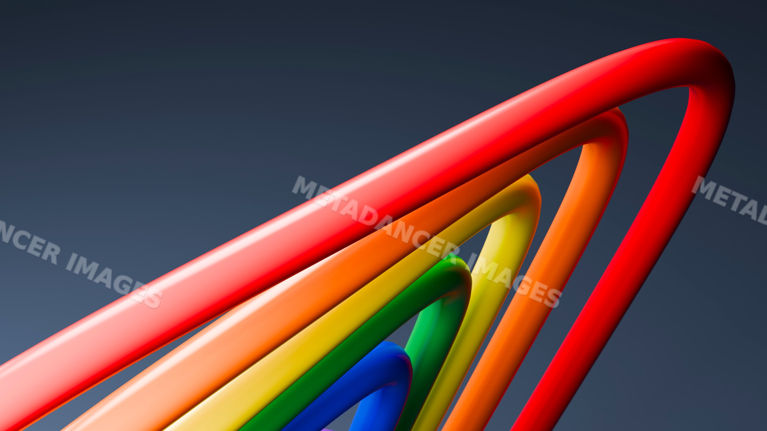 Colorful abstract curved tubes in rainbow spectrum