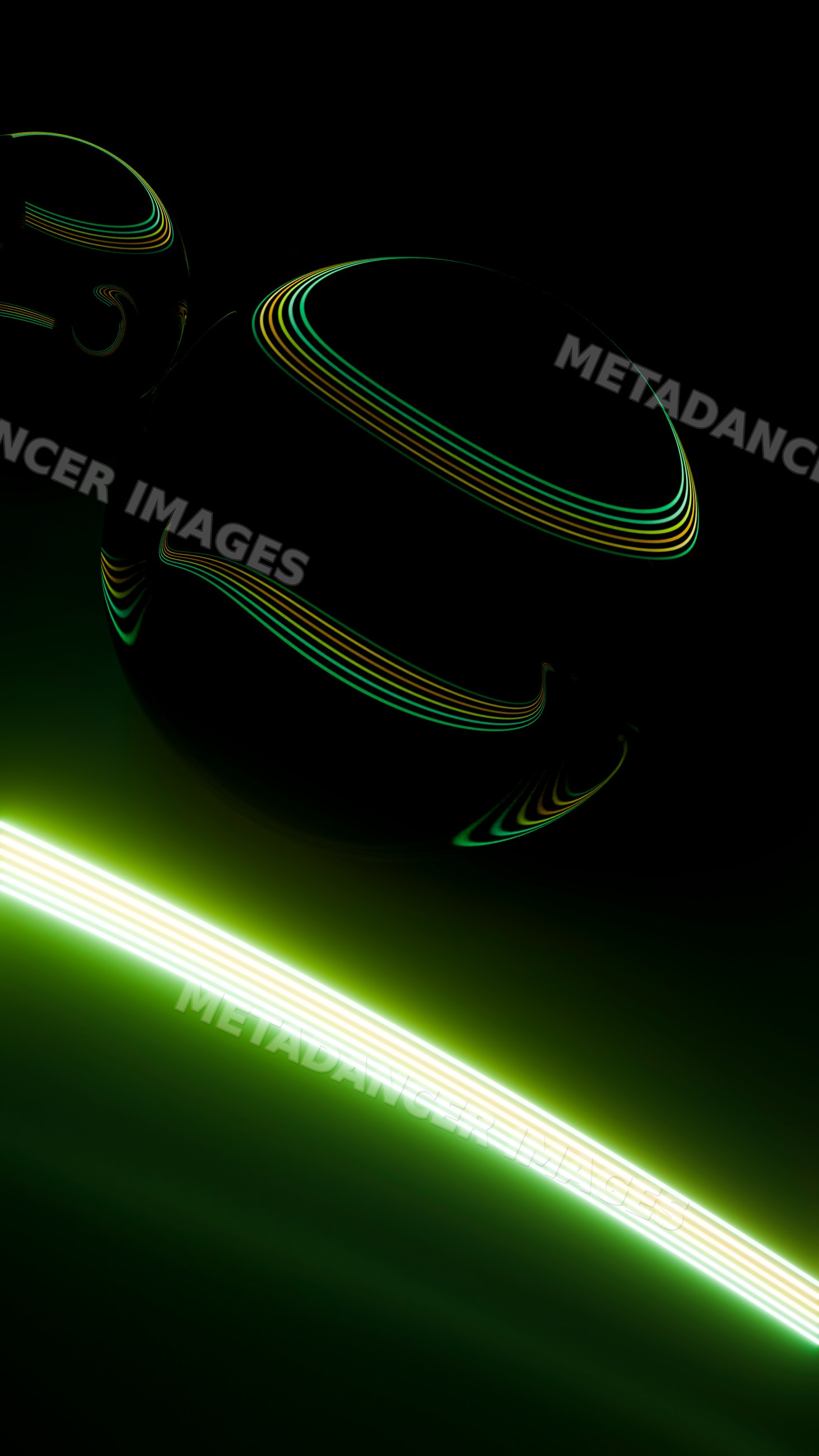 Dark reflective spheres with glowing striped reflections