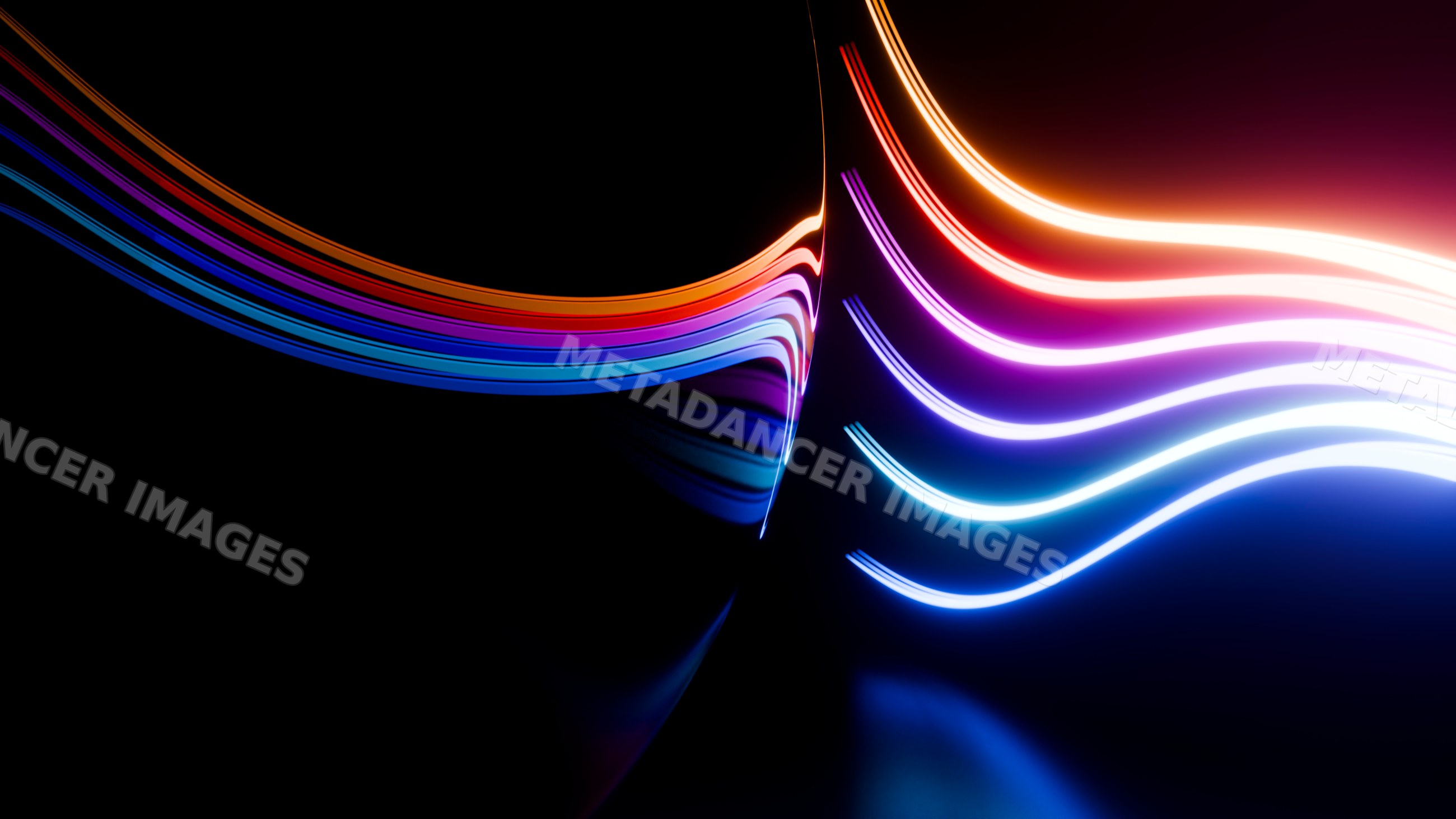 Curved colorful light streaks forming glowing wave patterns