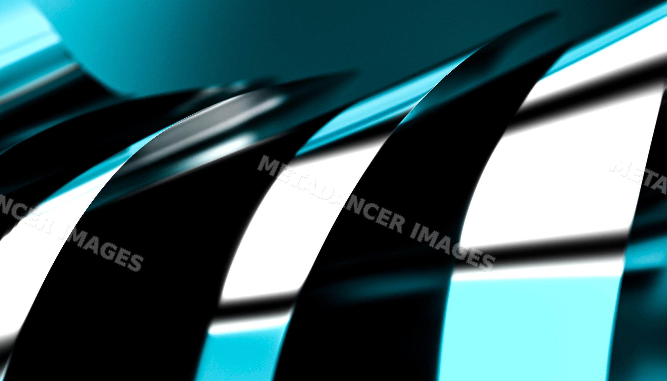 Abstract curved Black ribbons with blue light reflections on white