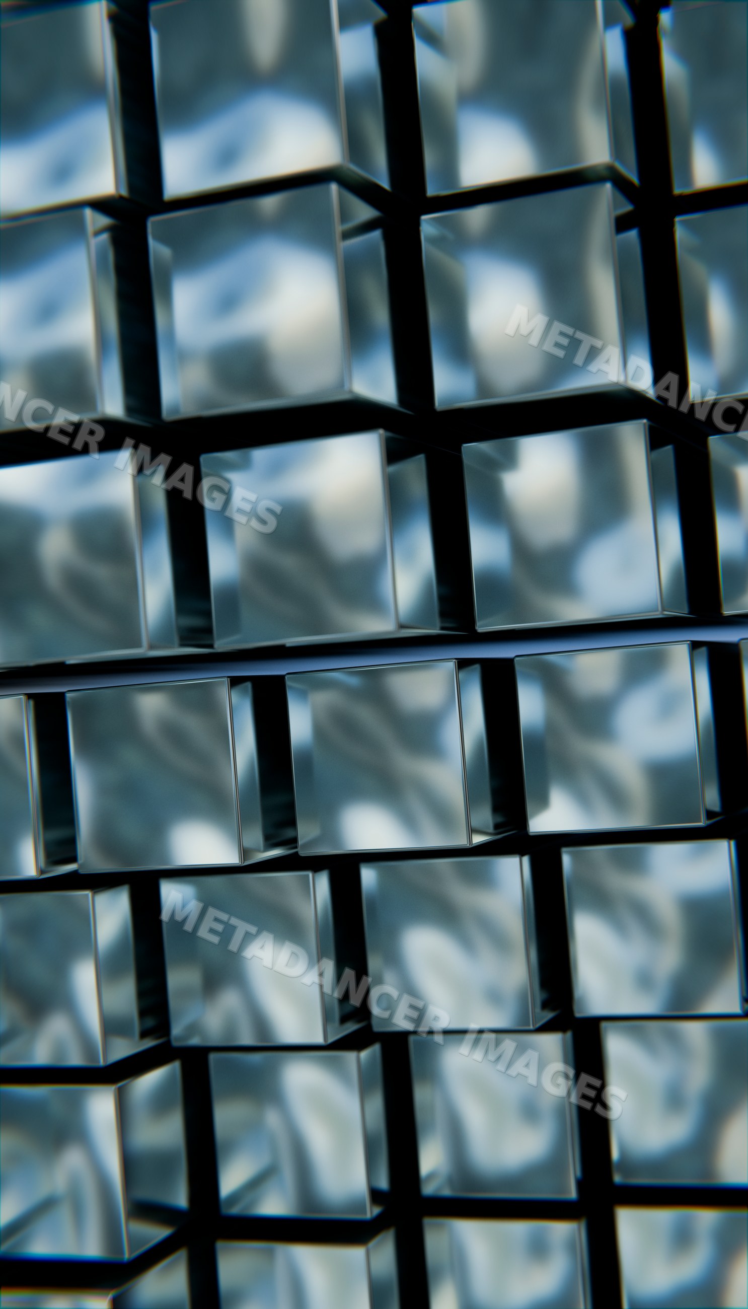 Close-up view of stacked transparent glass cubes creating an abstract