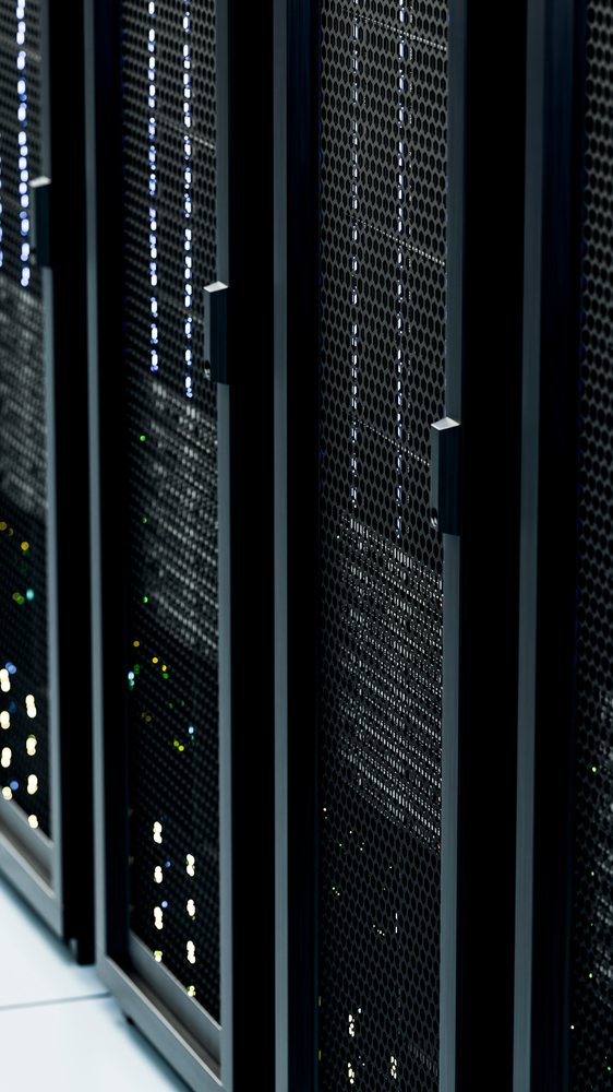 Server racks with led indicator lights in a modern data center