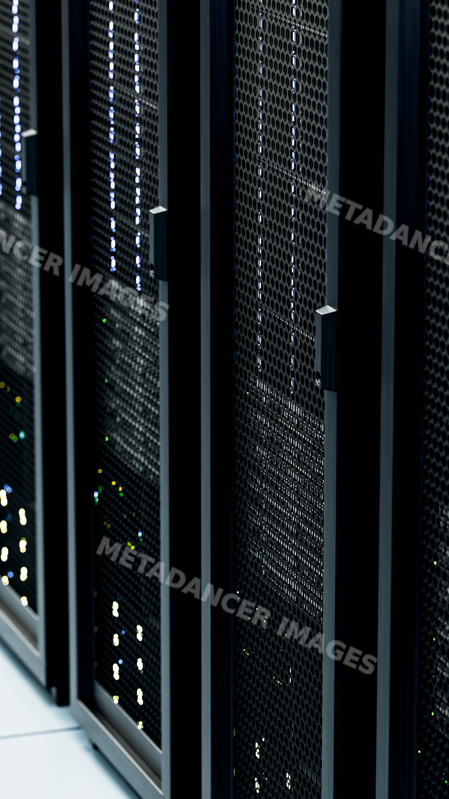 Server racks with led indicator lights in a modern data center