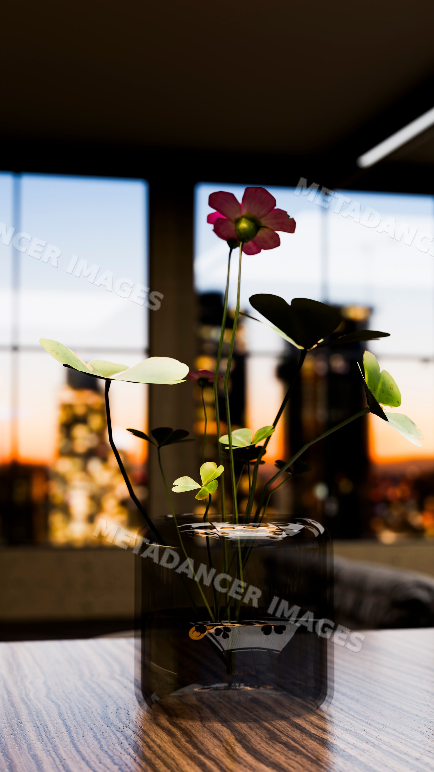 Pink flower petals and green leaves