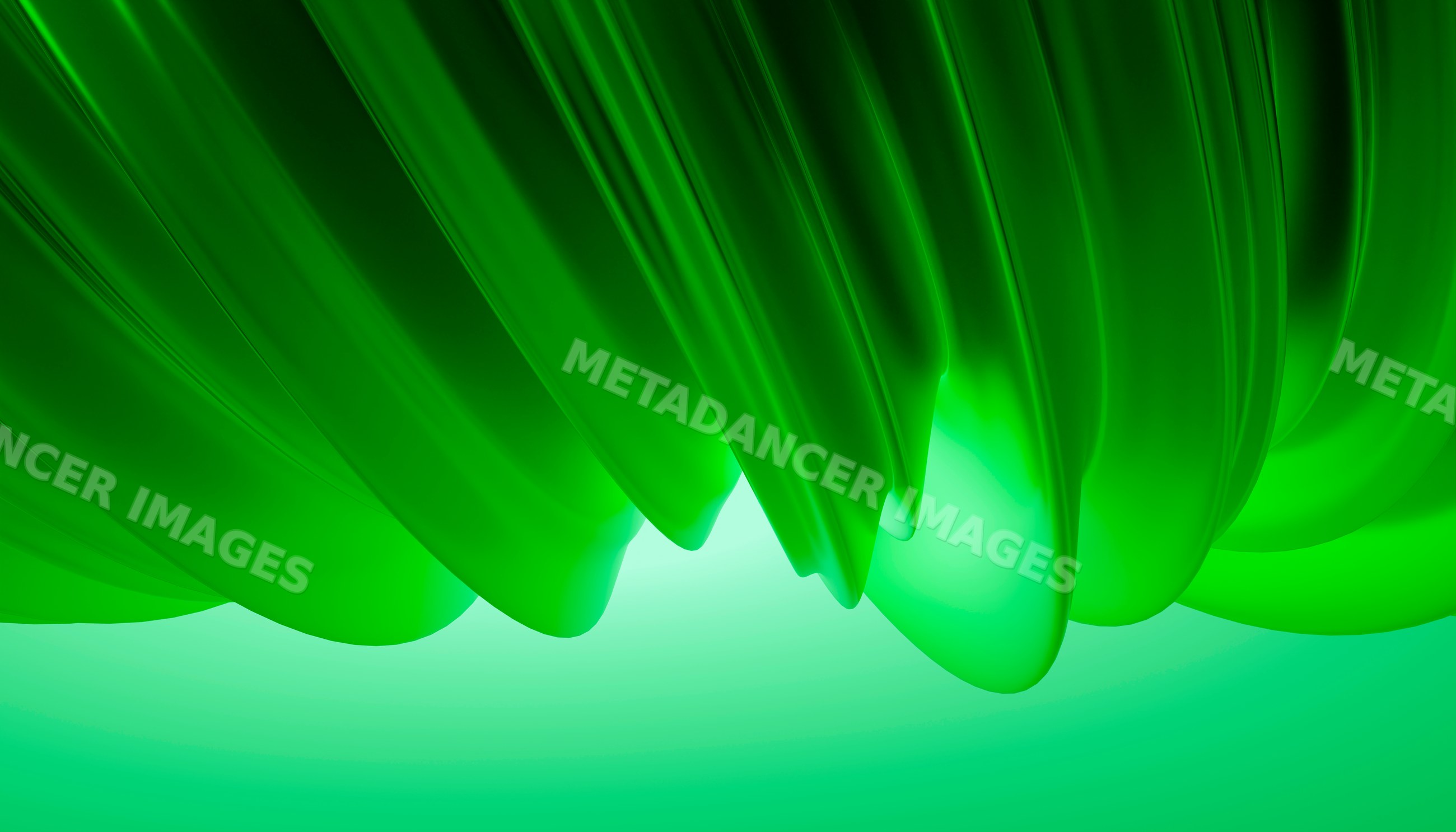 Green abstract flowing shapes digital illustration with glowing light