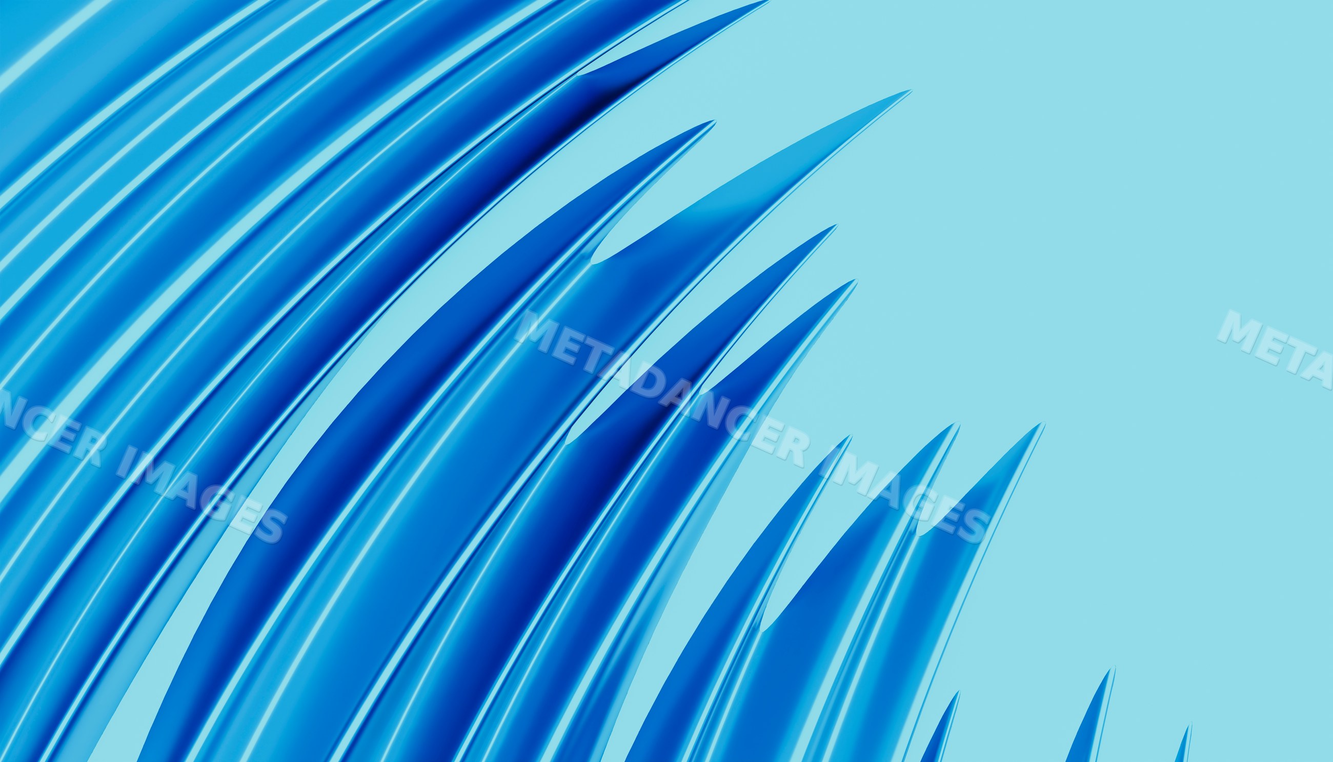 Blue abstract curved shapes flowing on bright blue background