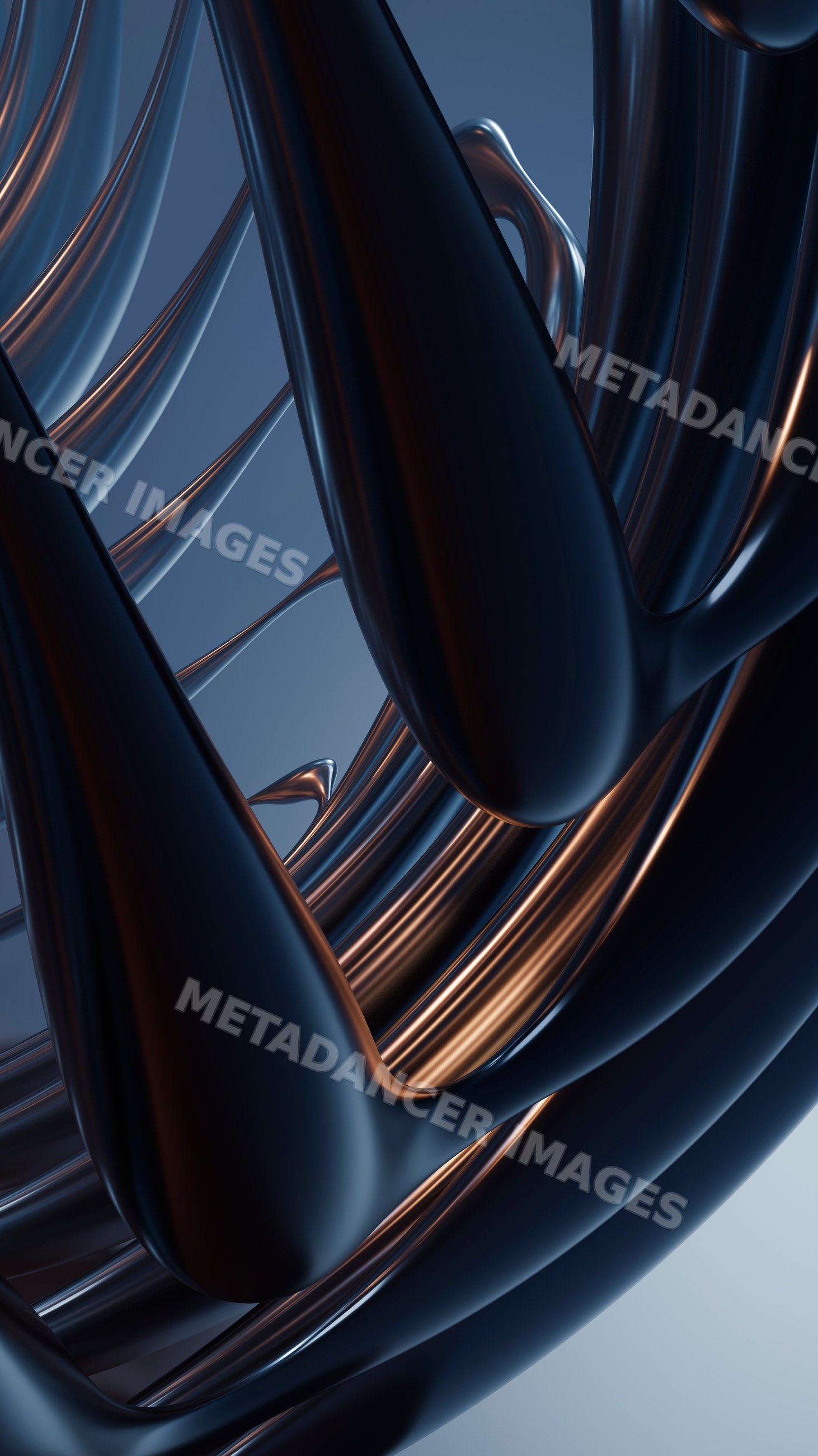 Abstract 3d dark metallic curved sculpture with fluid forms