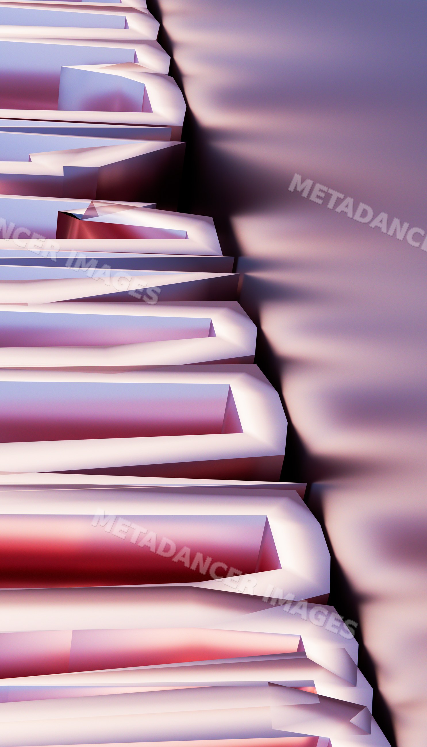 Close-up view of three-dimensional white abstract letters with shadows
