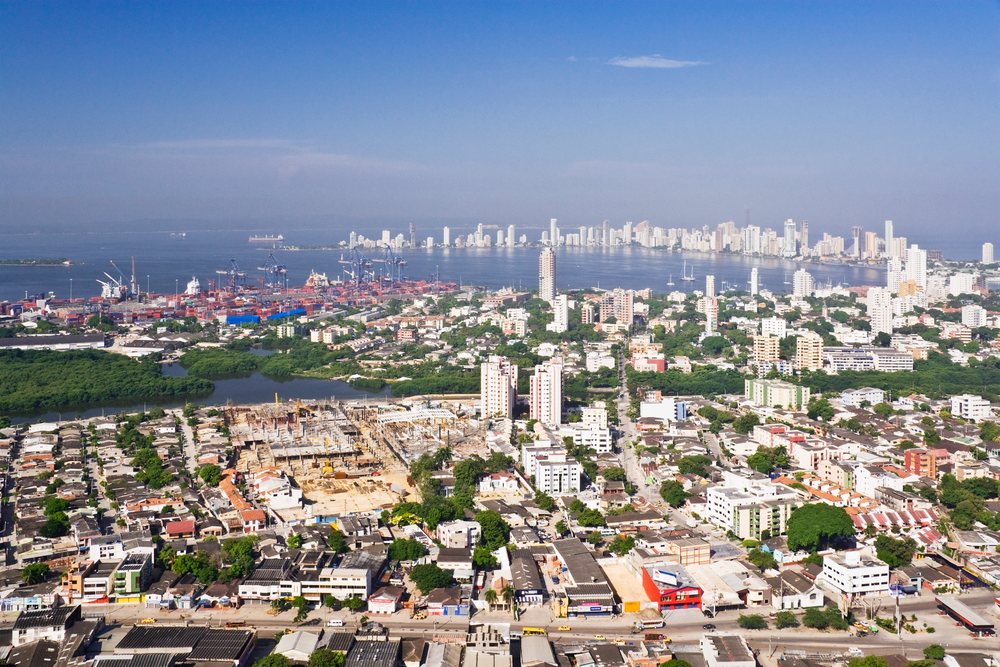 View of cartagena cityscape and harbor