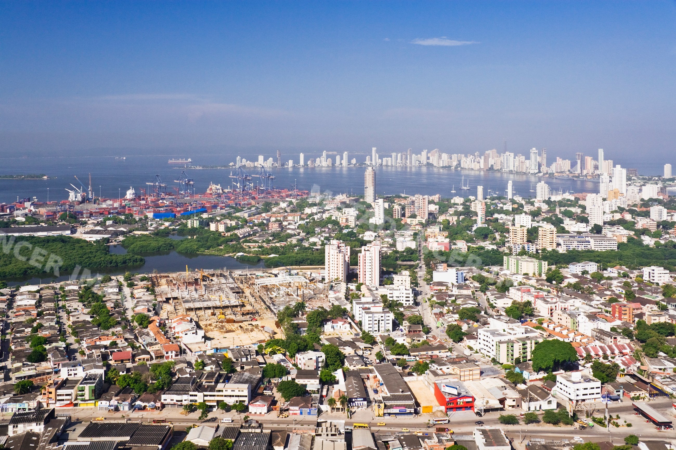 View of cartagena cityscape and harbor
