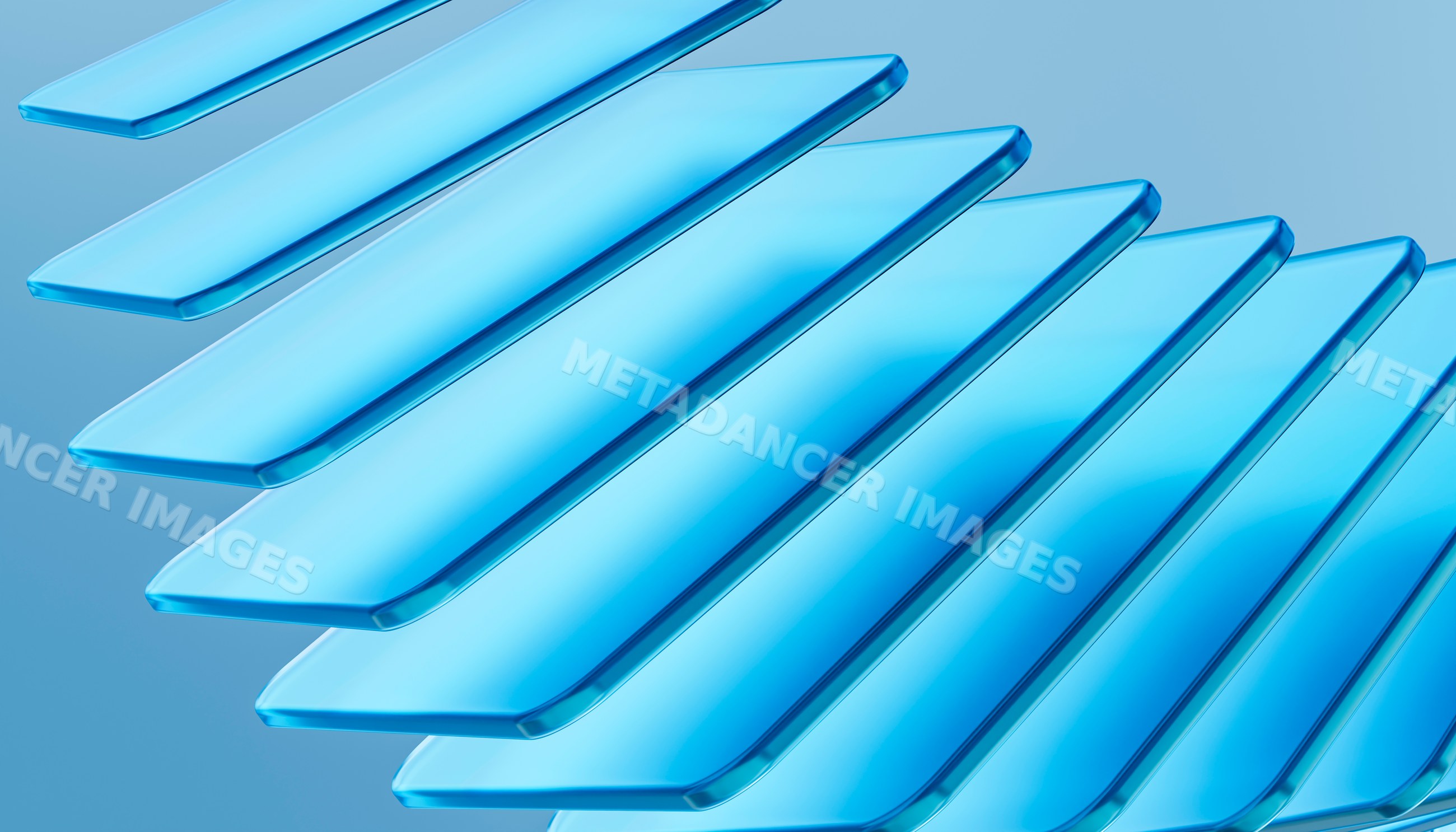 Transparent blue glass panels layered in abstract modern design
