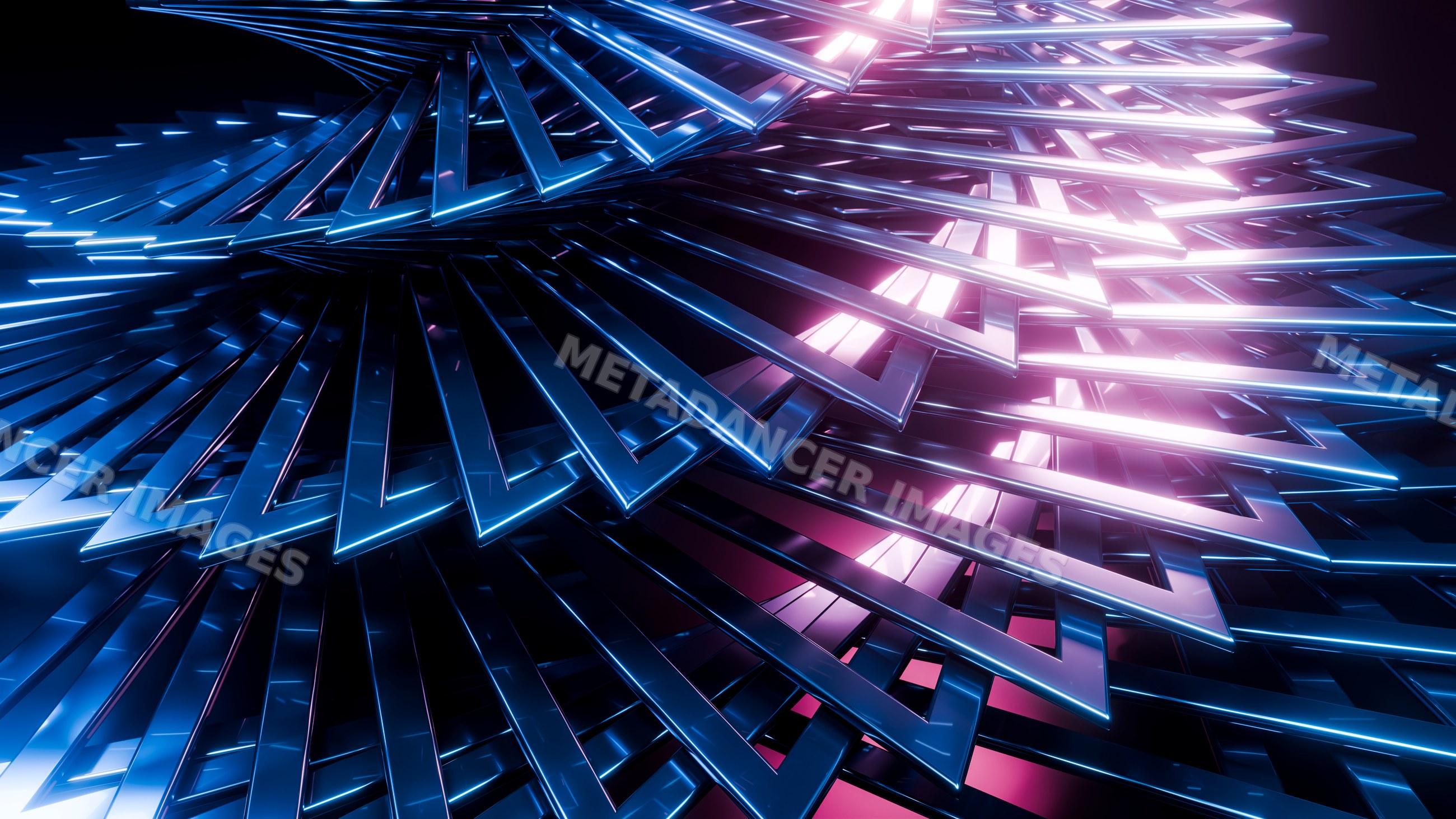 Abstract blue metallic geometric spiral with pink lighting