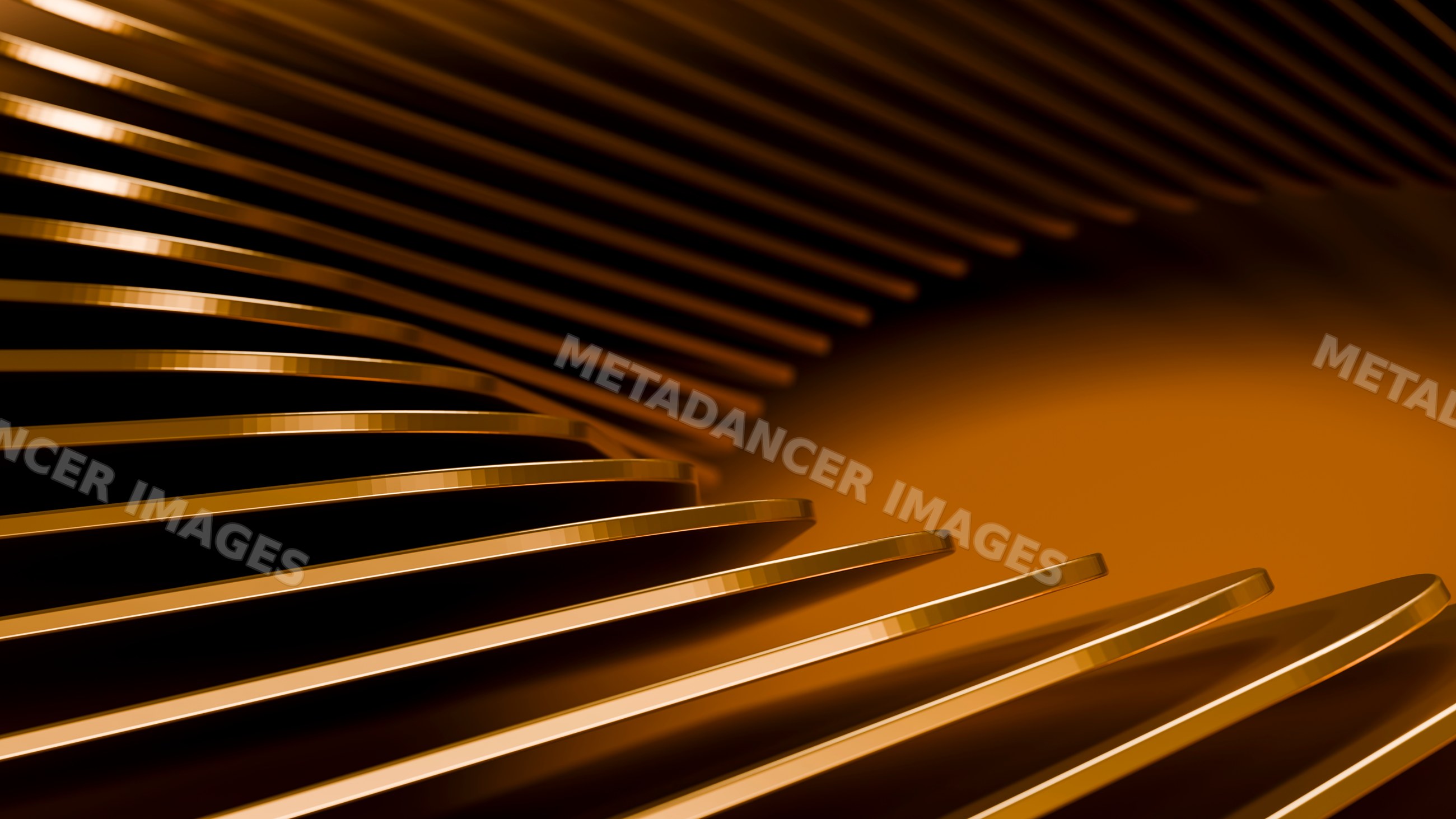 Abstract golden metallic curves forming reflective arch pattern