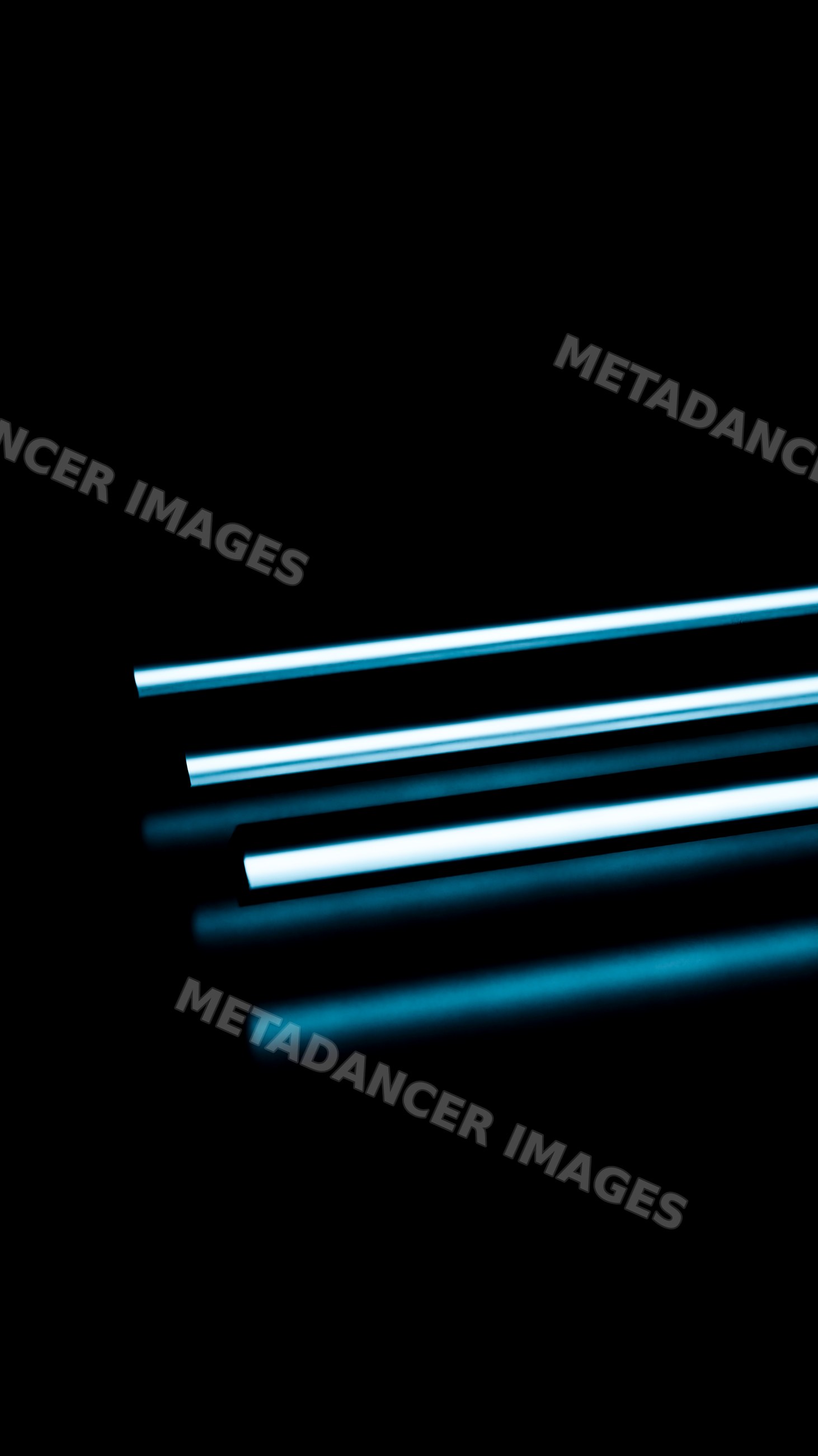 Blue neon light tubes arranged horizontally with reflection