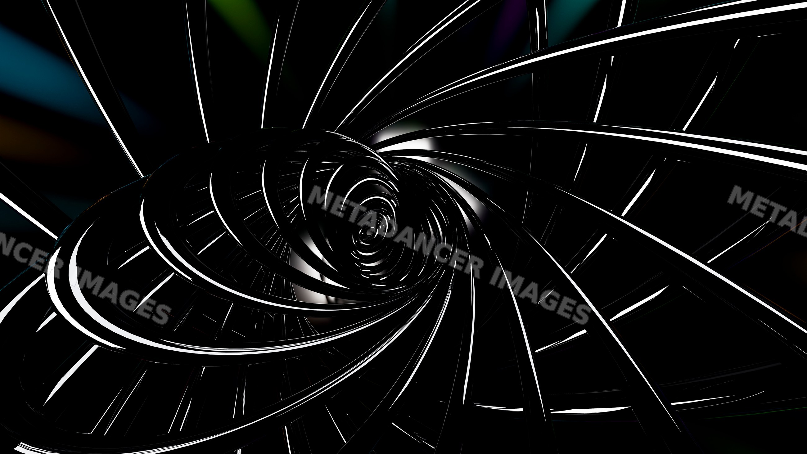 Spiral metal staircase with black curved handrails in modern interior