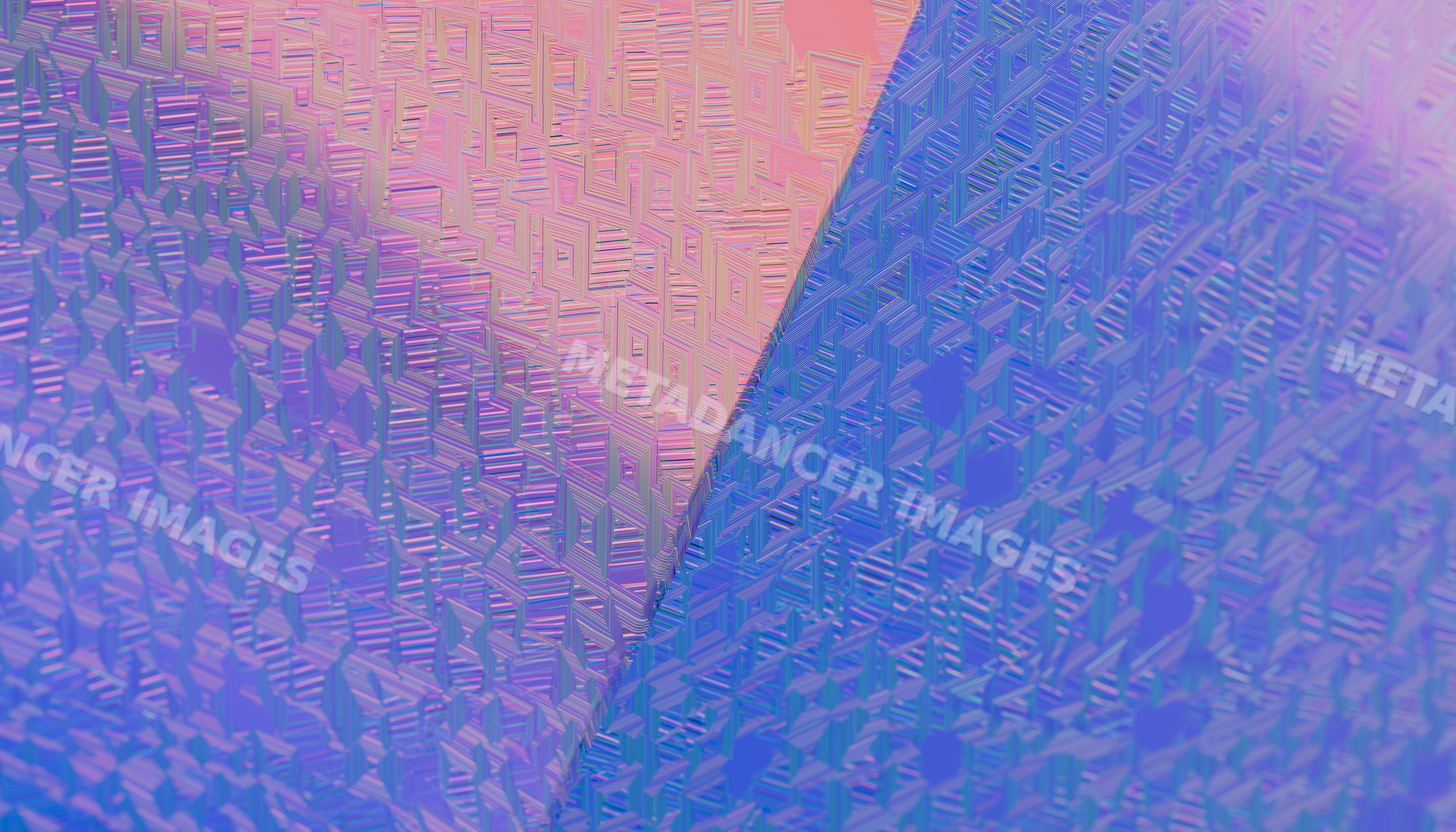 Reflective surface with geometric triangular pattern and pink blue