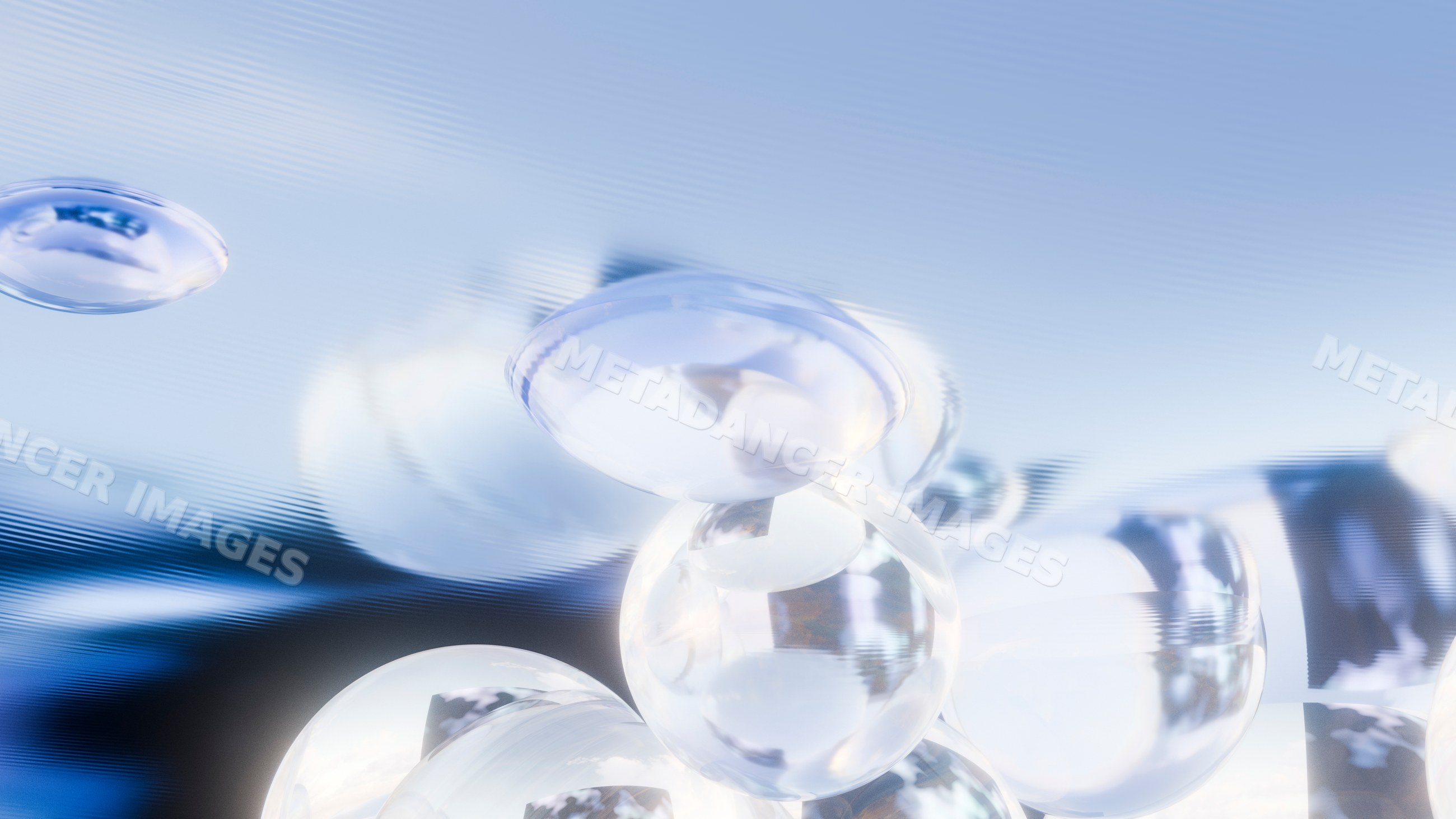 Transparent water droplets showcasing surface tension on reflective