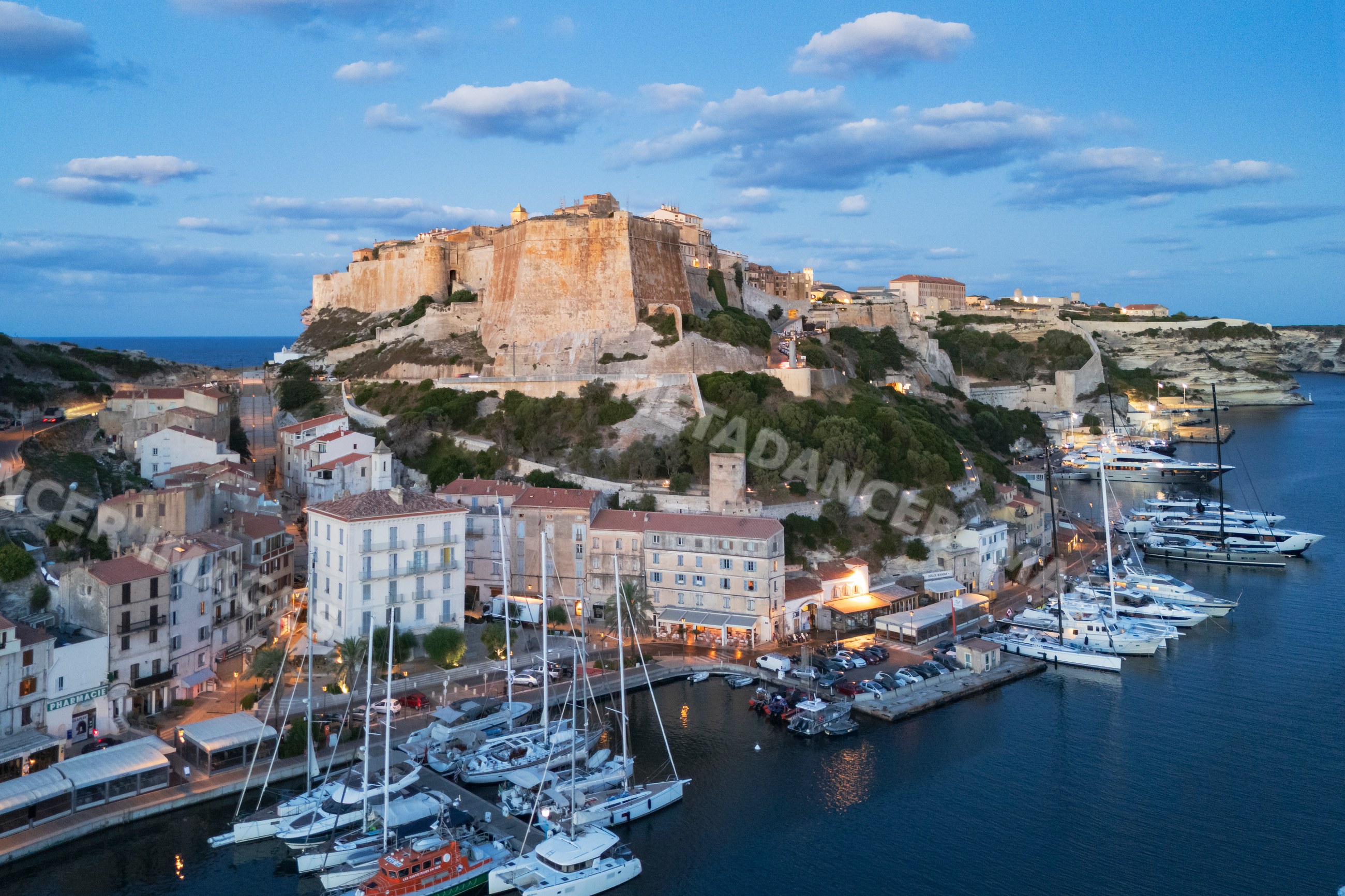 Citadel and harbor at dawn in bonifacio corsica france