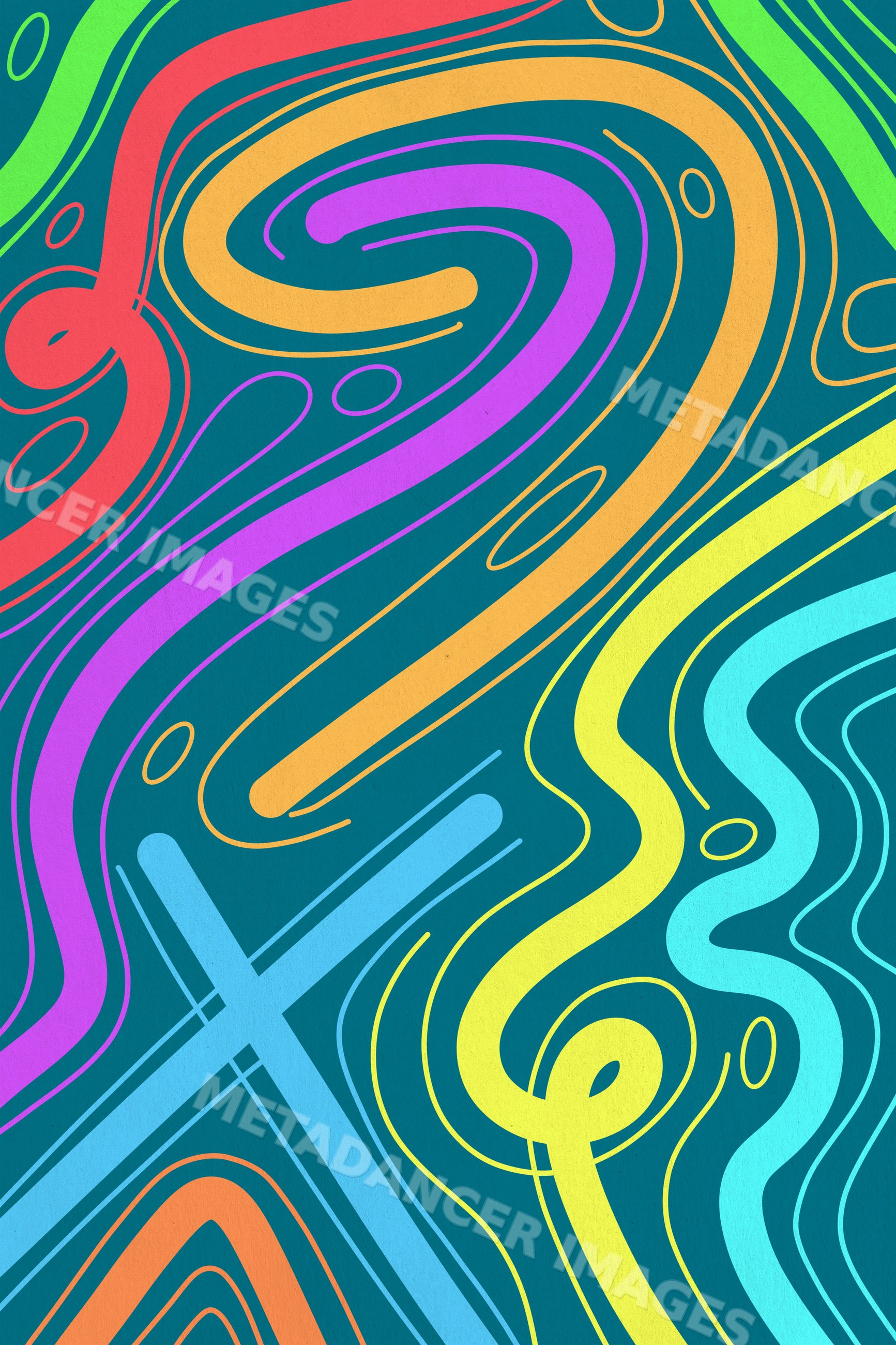 Colorful abstract illustration with wavy swirling lines in bright hues