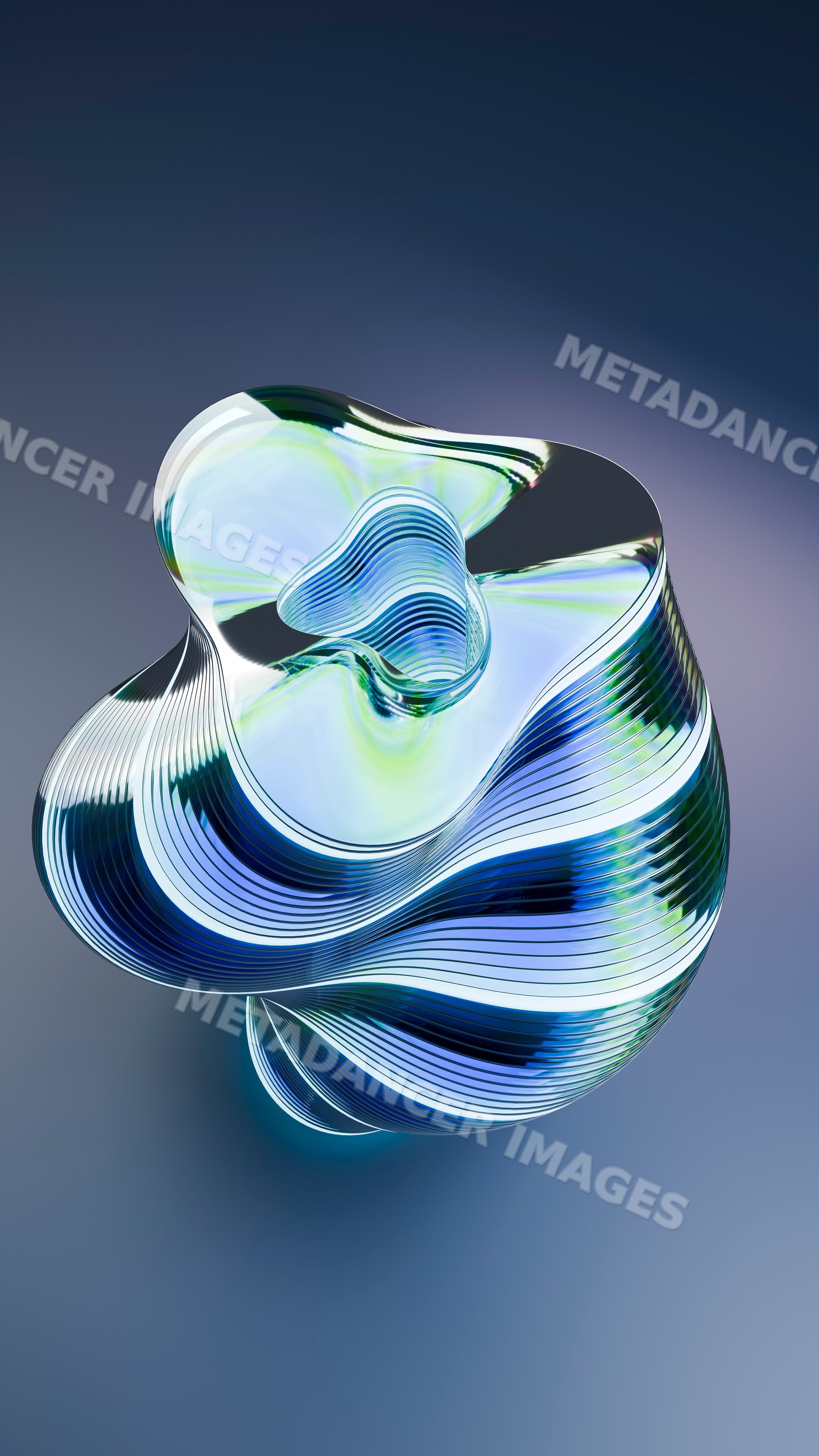 Abstract transparent glass sculpture with fluid curved lines