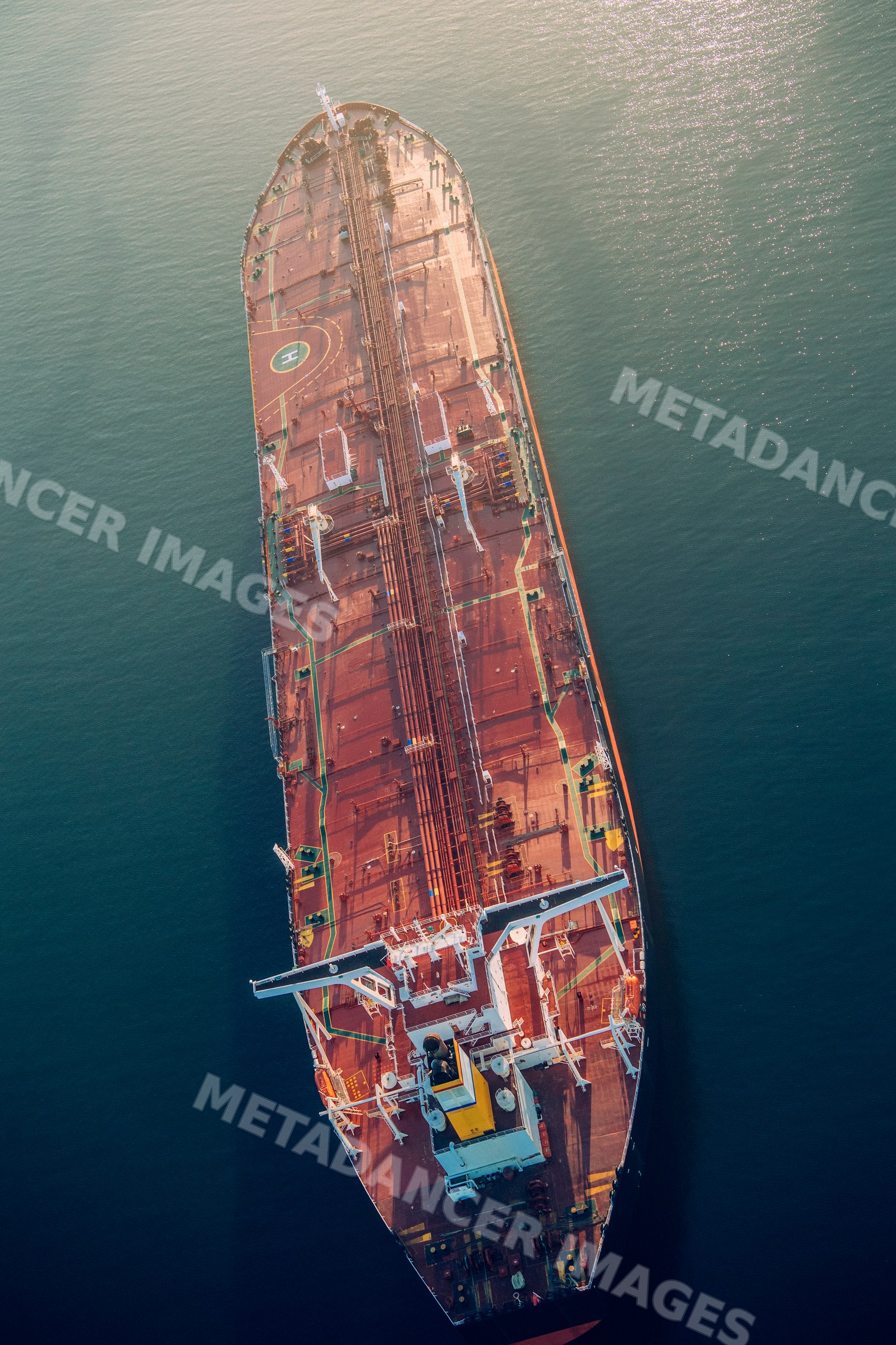 Aerial view of tanker ship in Port of Long Beach california