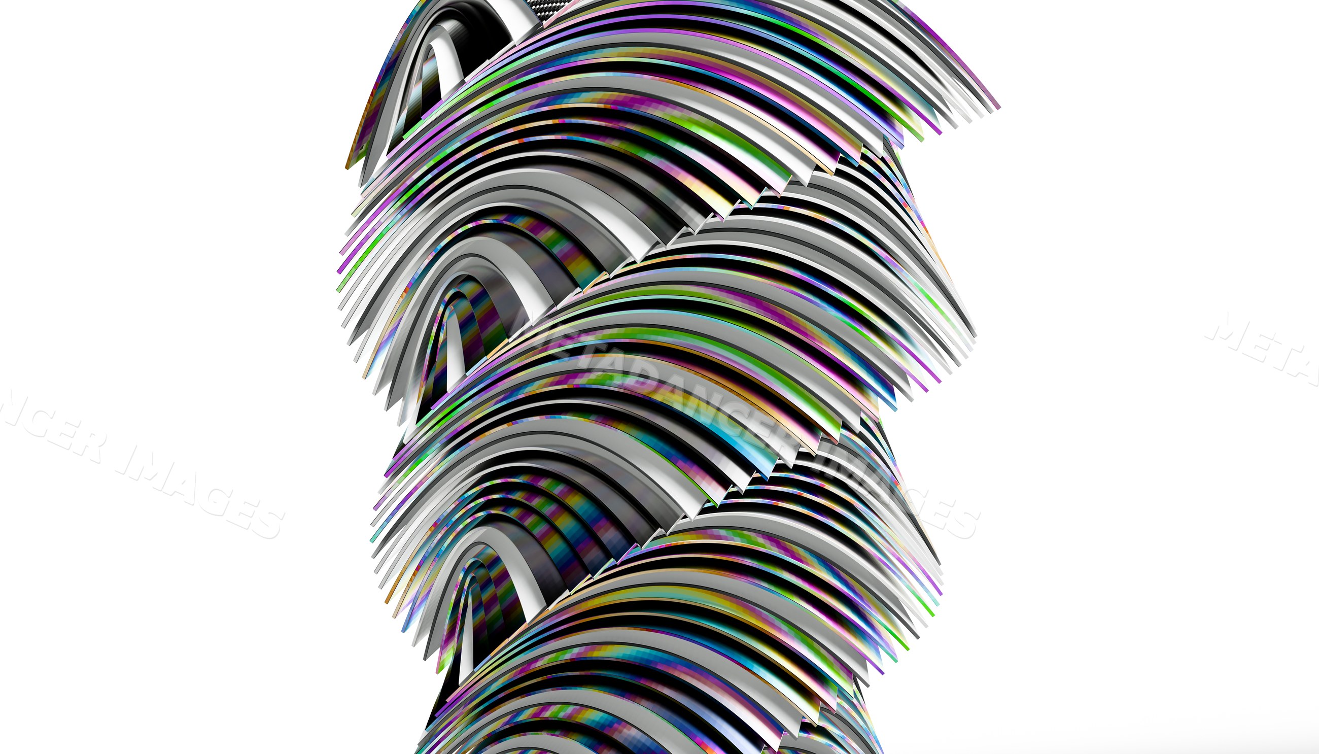 Stacked magazines with colorful curved pages in abstract spiral form