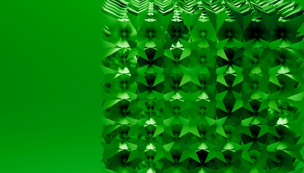 Close-up 3d render of an abstract green geometric star pattern