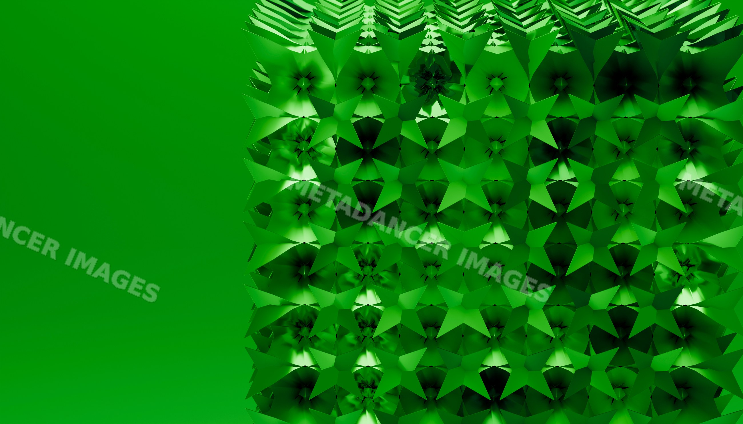 Close-up 3d render of an abstract green geometric star pattern