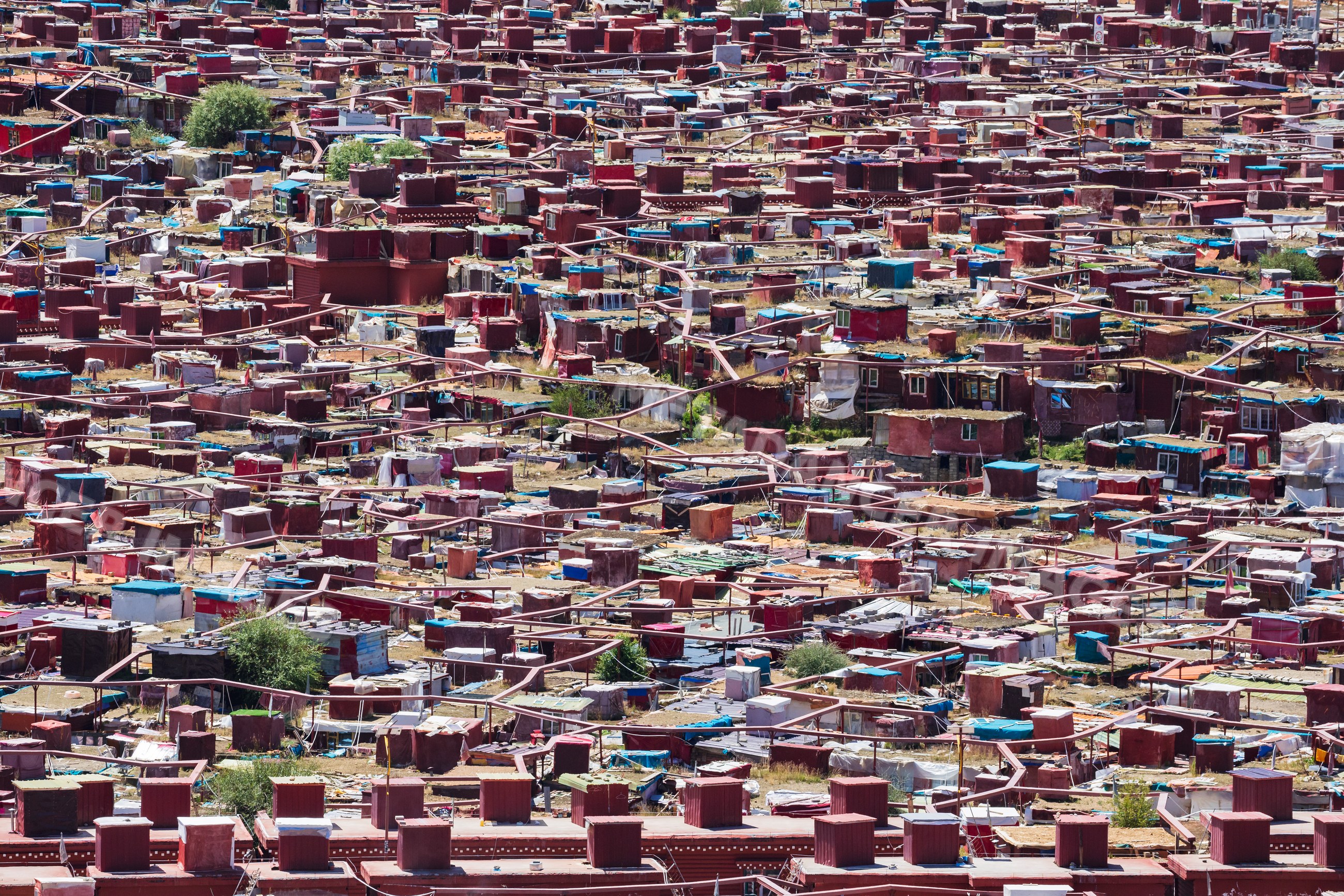 Nun's Meditation Huts clustered on hillside in Kham Tibet near baiyu