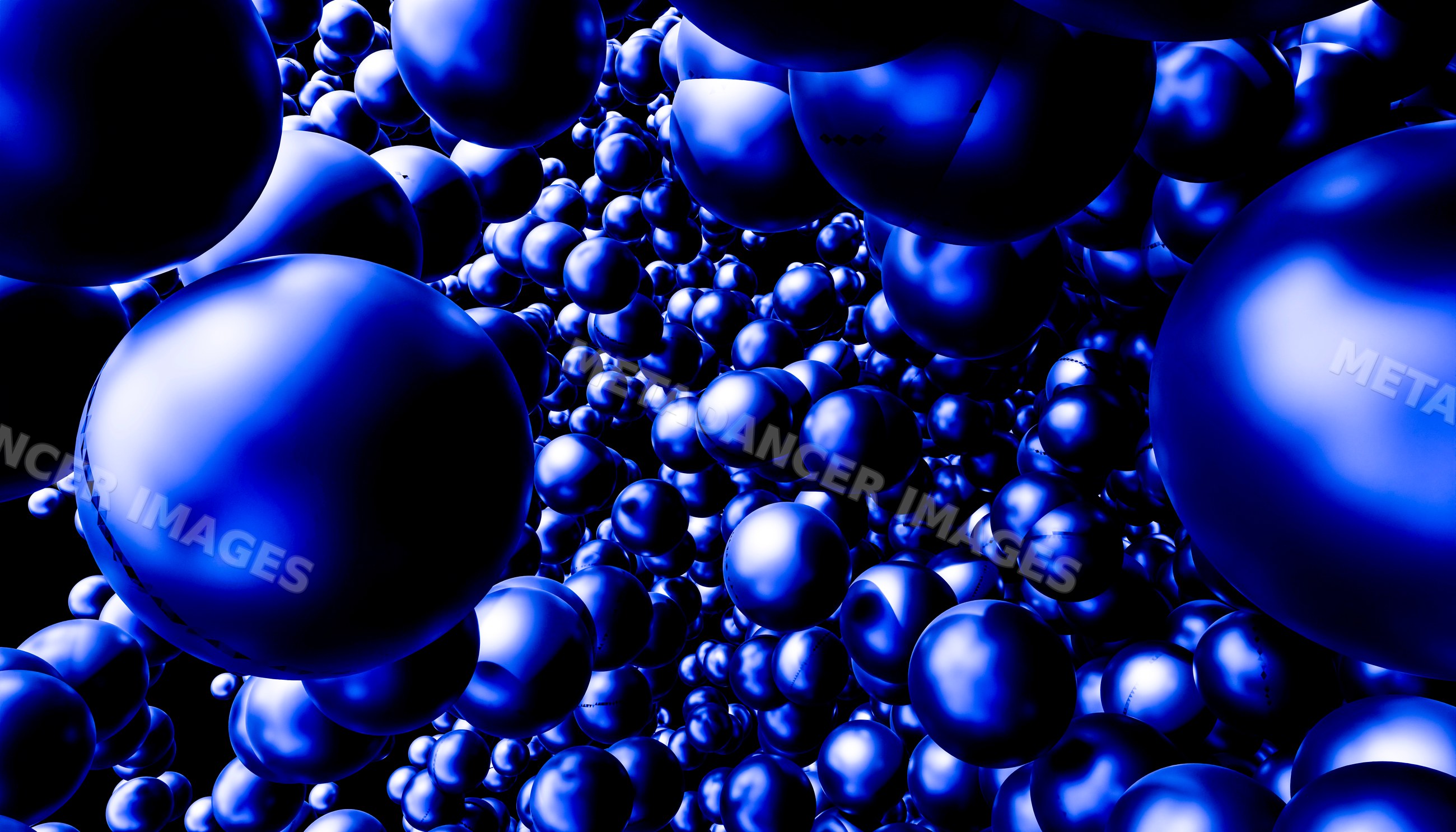 Close-up of shiny blue spheres clustered together