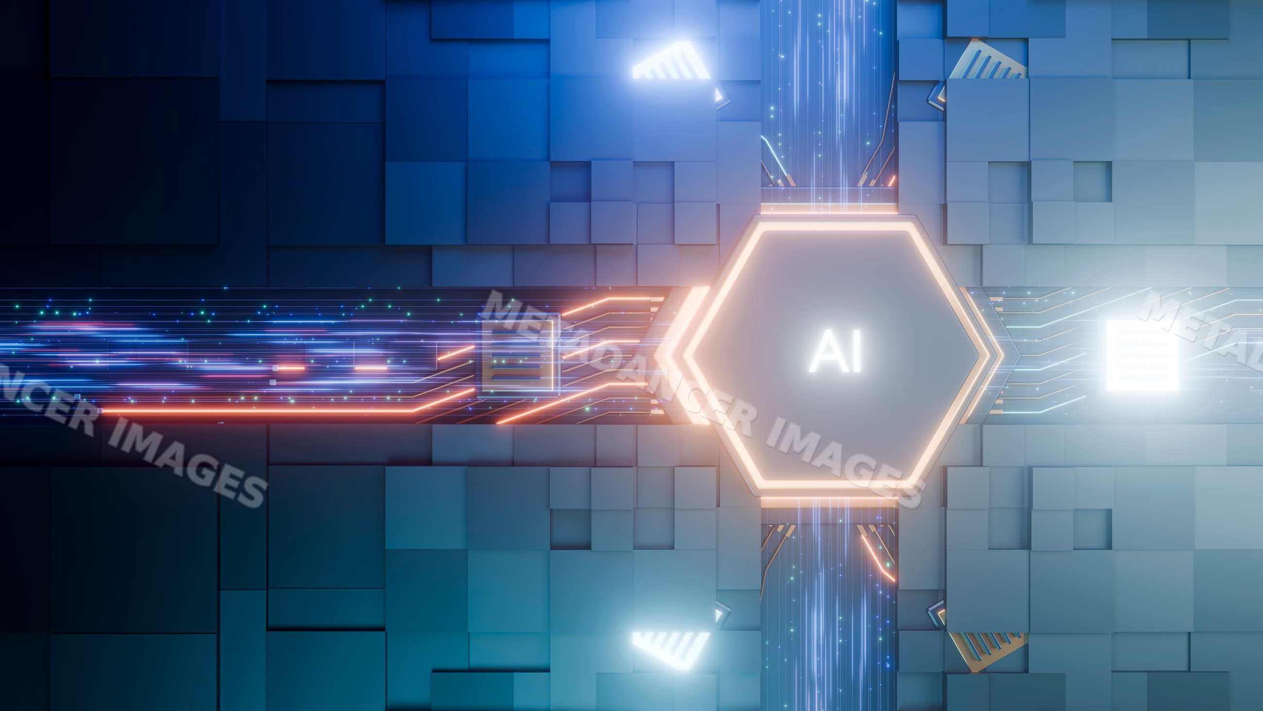 Ai technology with glowing hexagonal digital circuit interface