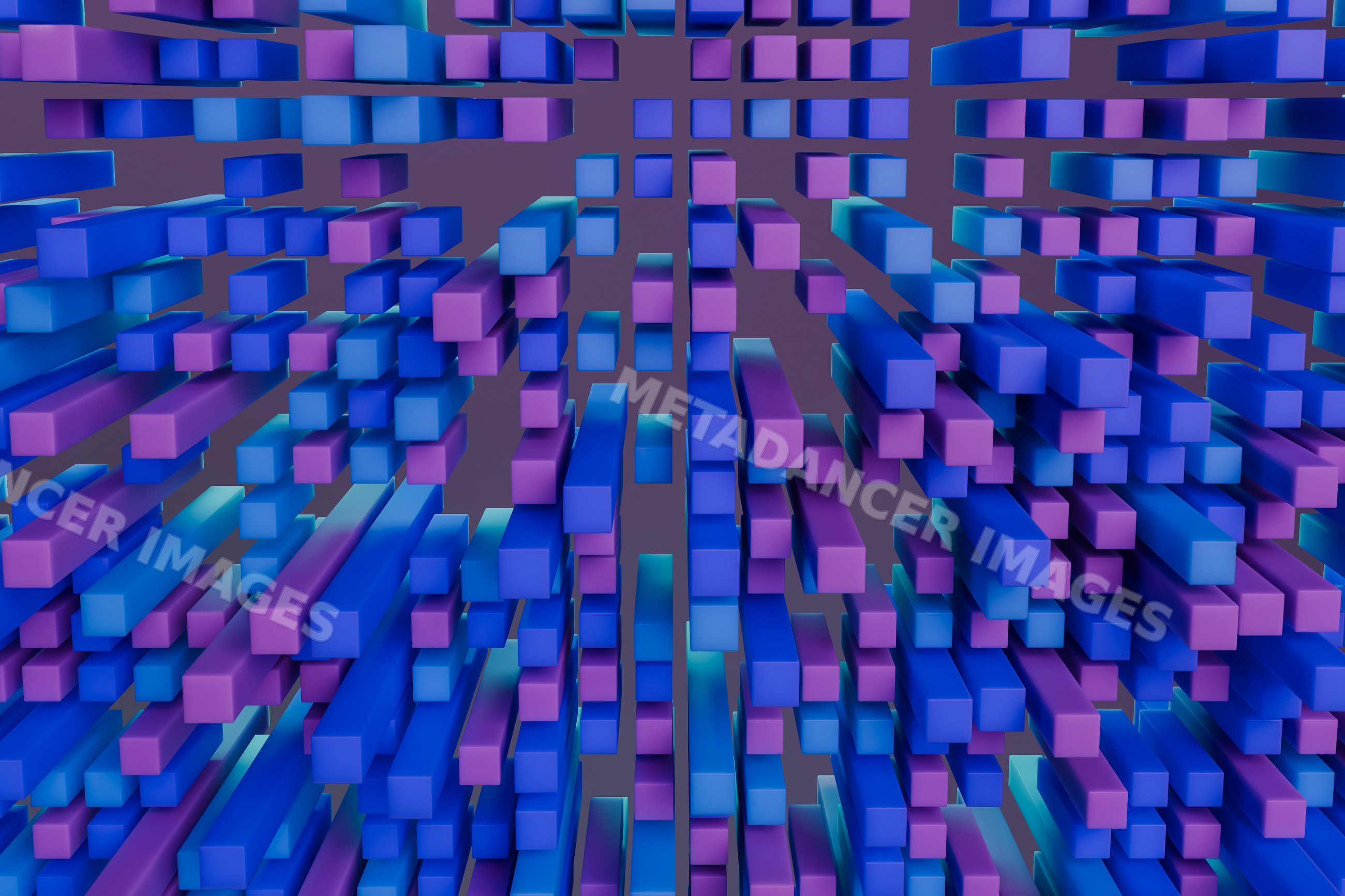 3d rendered abstract pattern of blue and purple rectangular blocks