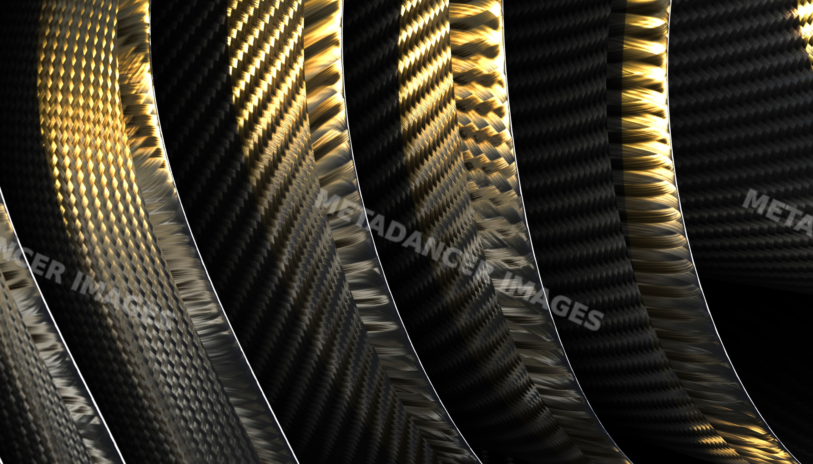 Close-up of textured carbon fiber bands with gold light reflection