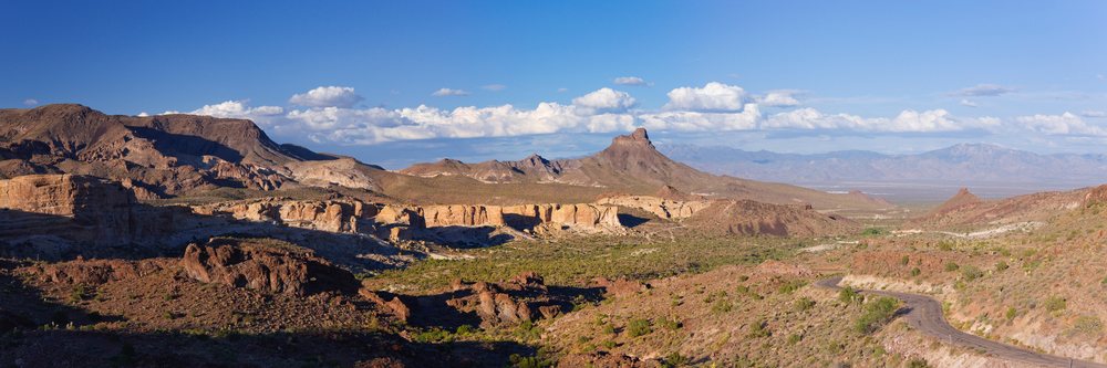 Oatman highway winding through desert mountains between arizona