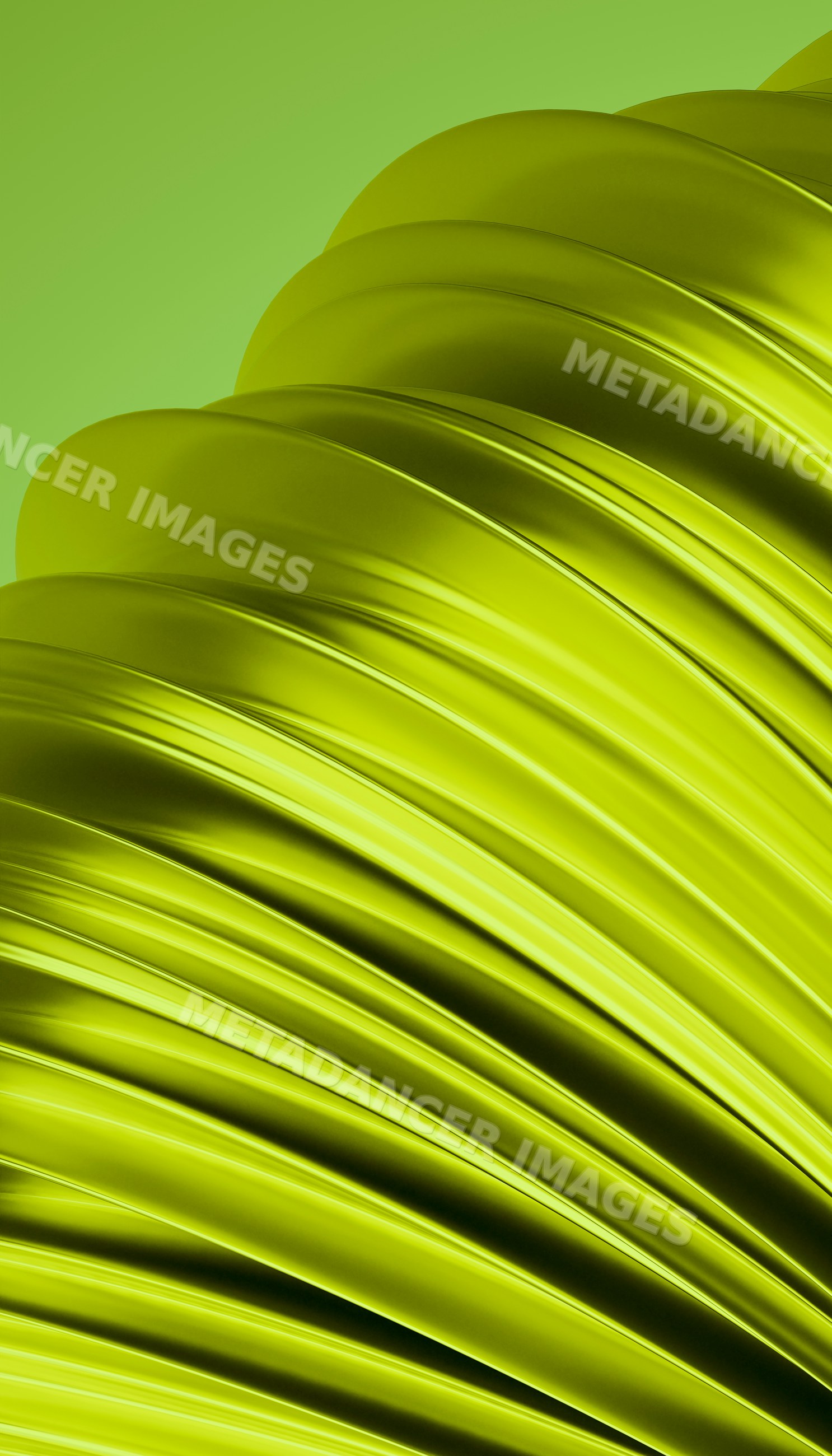 Green metallic curved abstract shapes in digital illustration