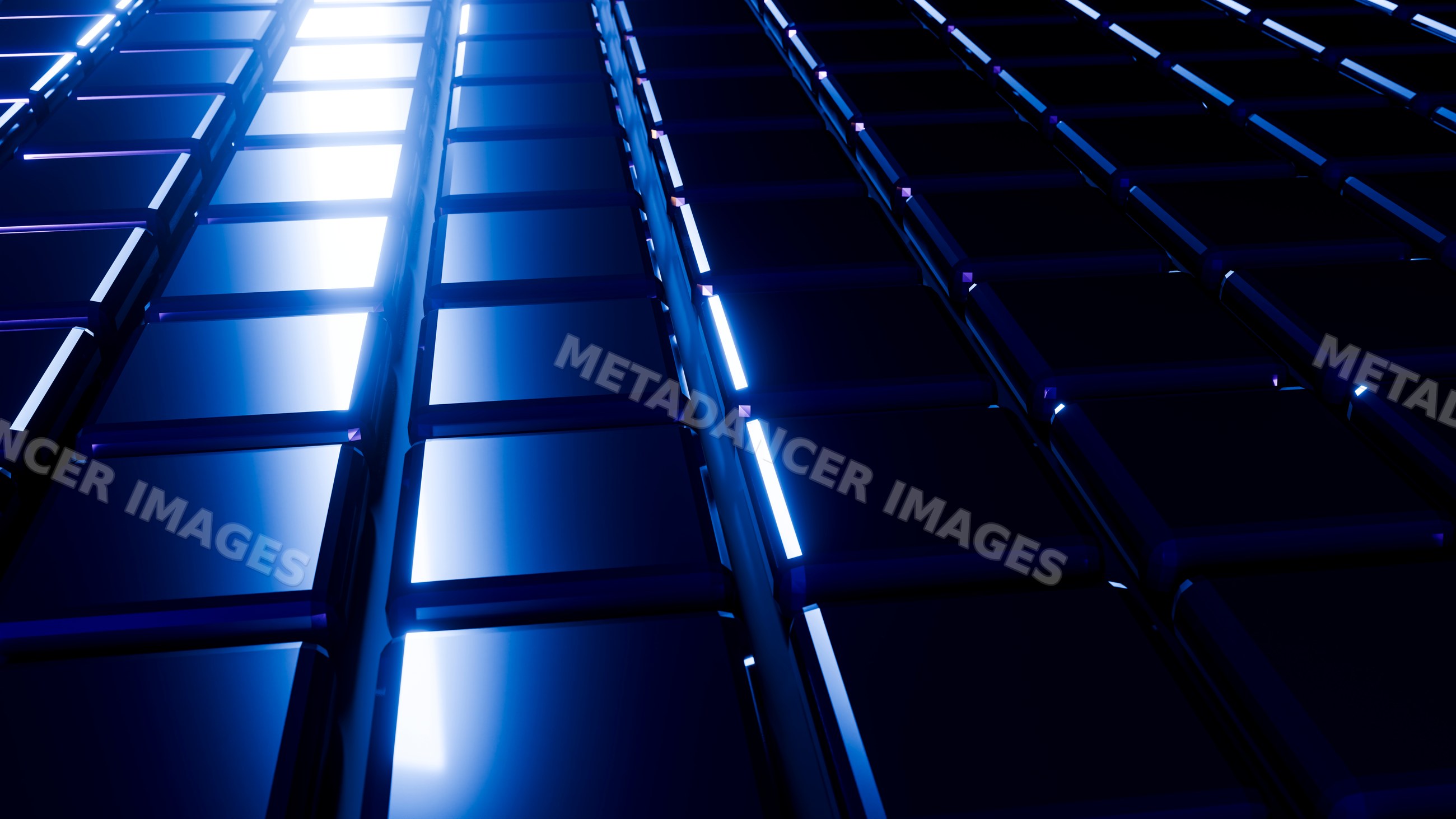 Glossy blue rectangular tiles with light reflections