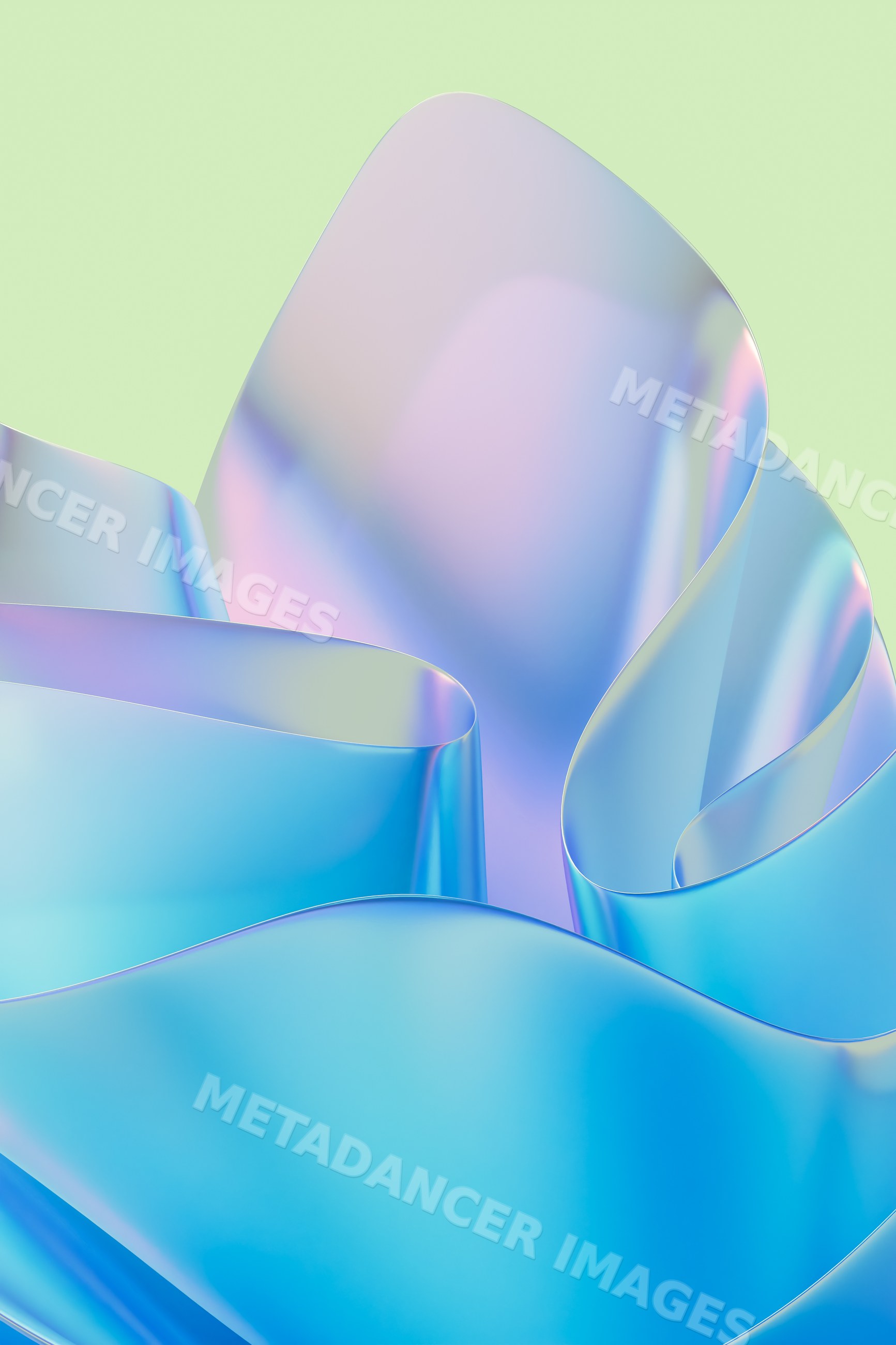 Abstract blue and purple ribbon waves on soft green background