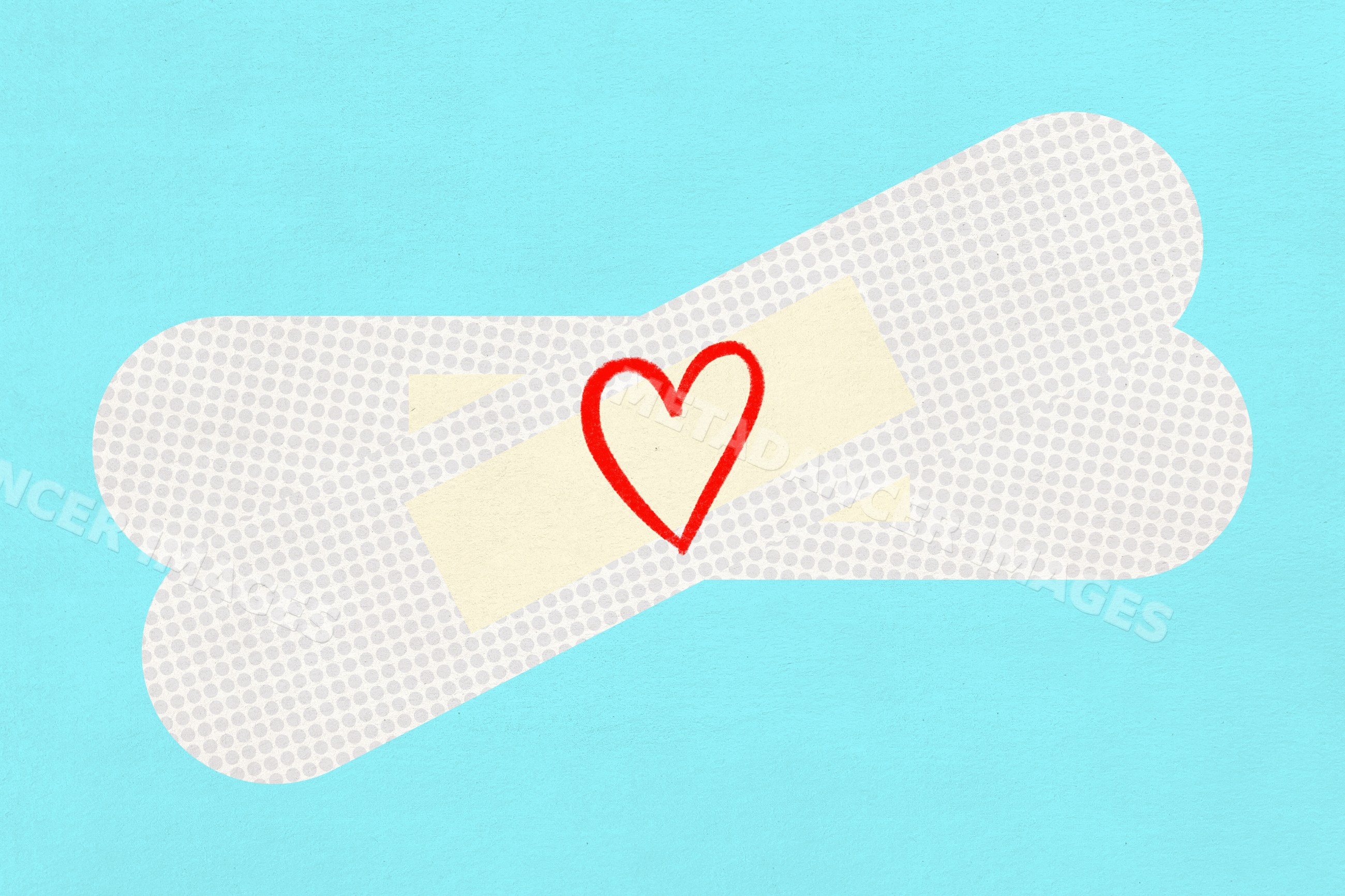 Illustration of an adhesive bandage with a red heart symbol