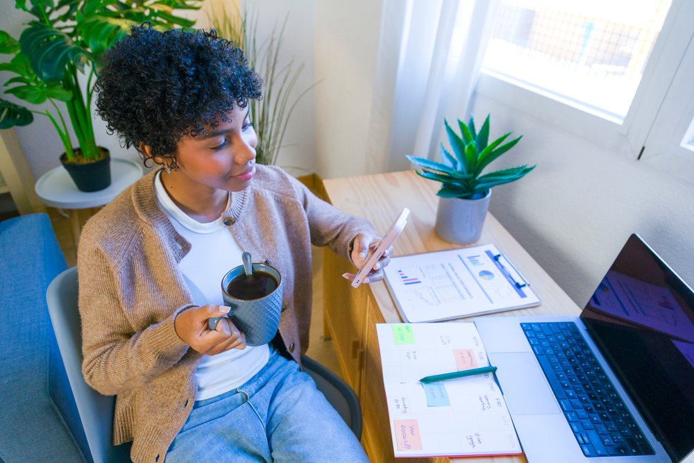African American woman working remotely