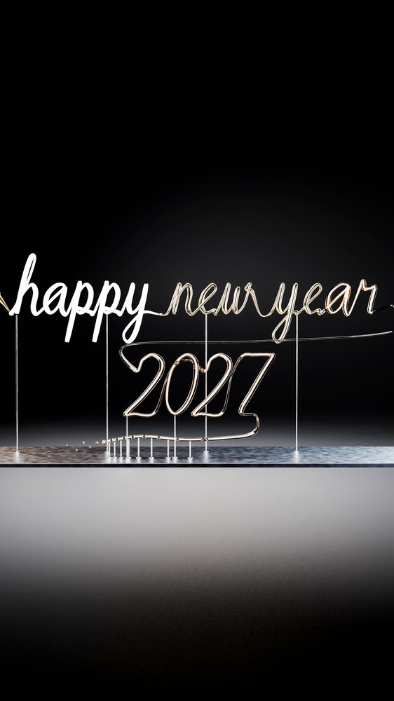 Neon sign with happy new year 2027 glowing light