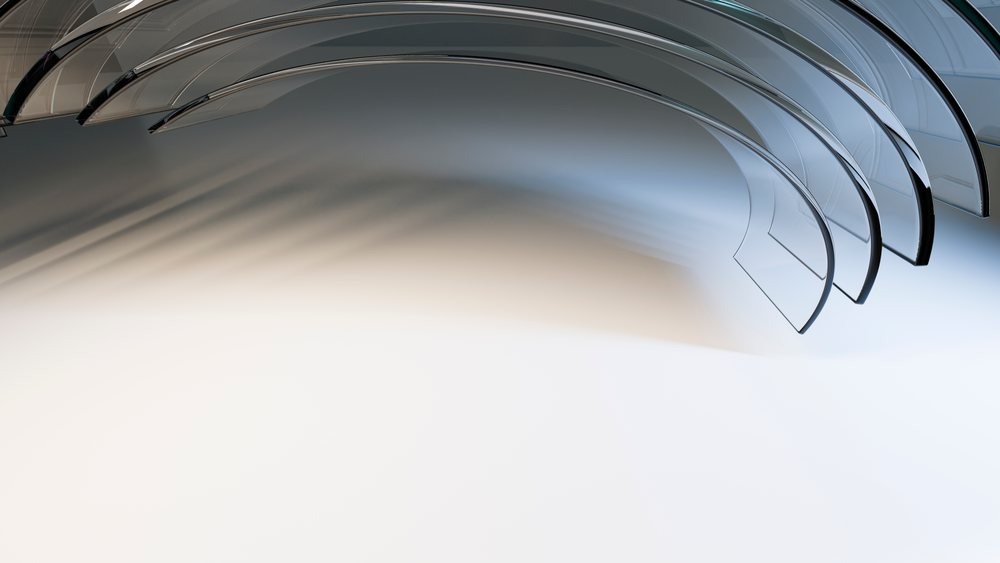 Curved transparent glass panels with minimalist reflections