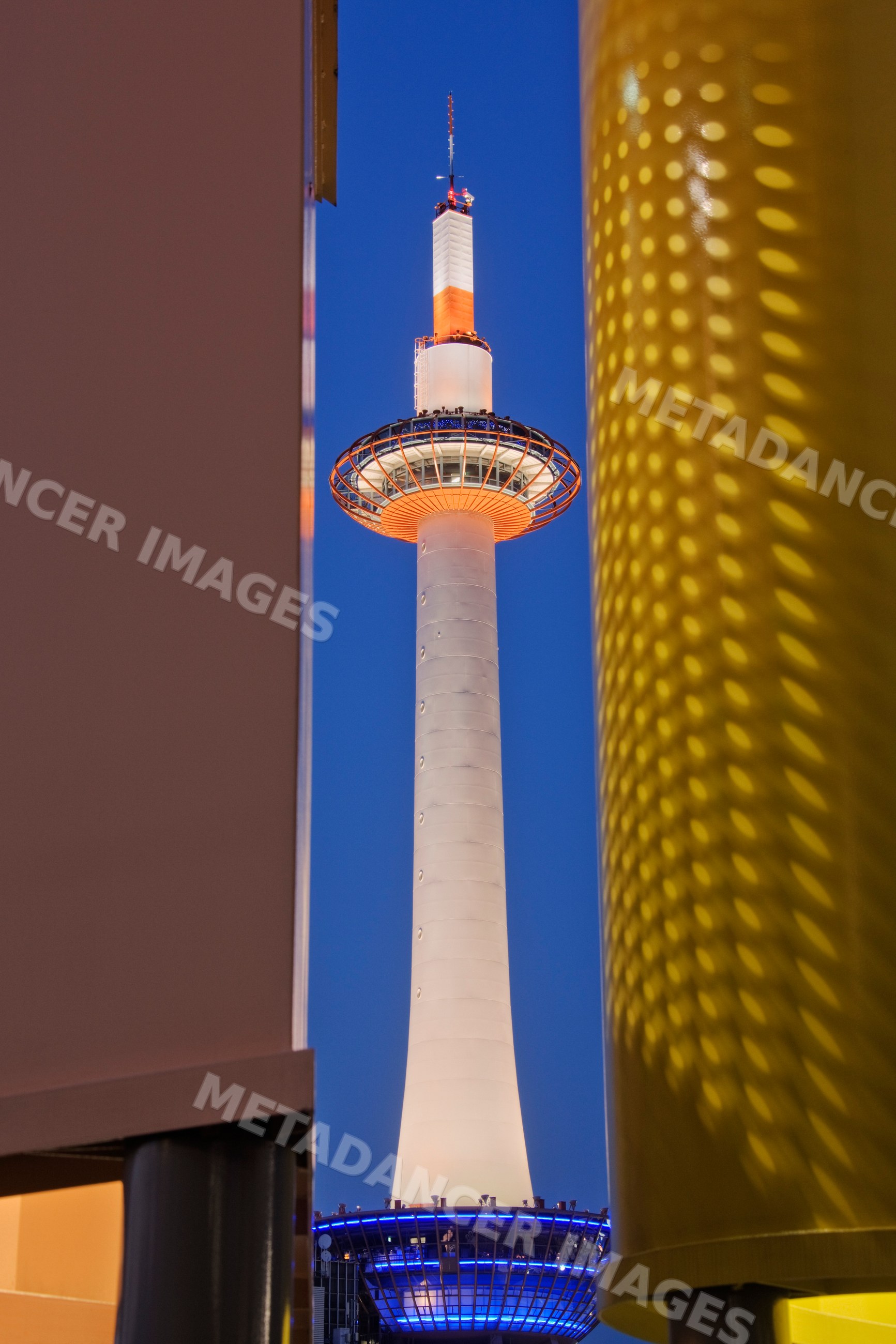 Kyoto tower illuminated at night, japan