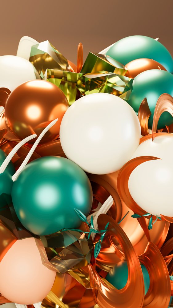 Abstract 3d illustration of colorful spheres and geometric shapes