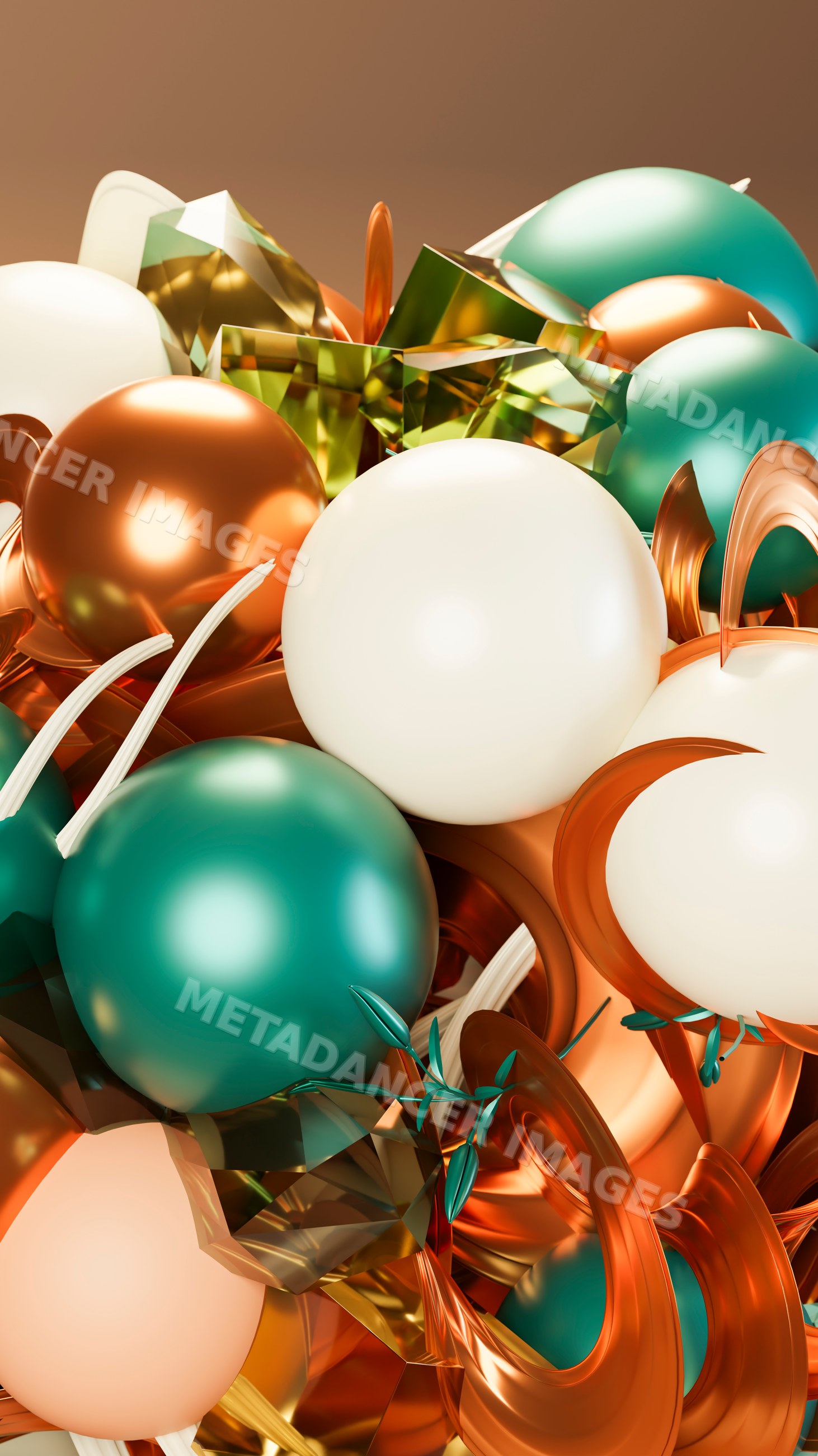 Abstract 3d illustration of colorful spheres and geometric shapes