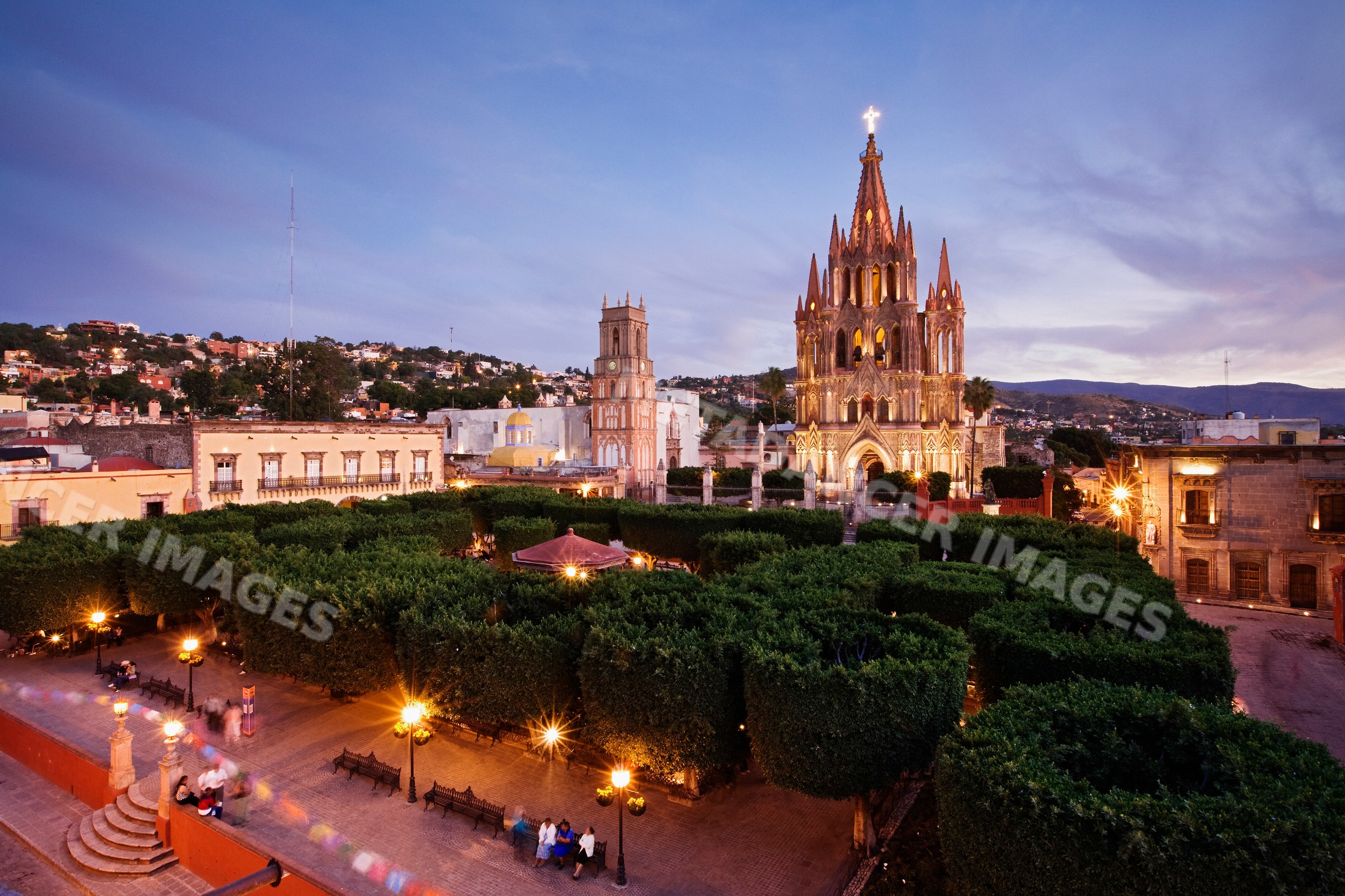 San miguel de allende illuminated church and park