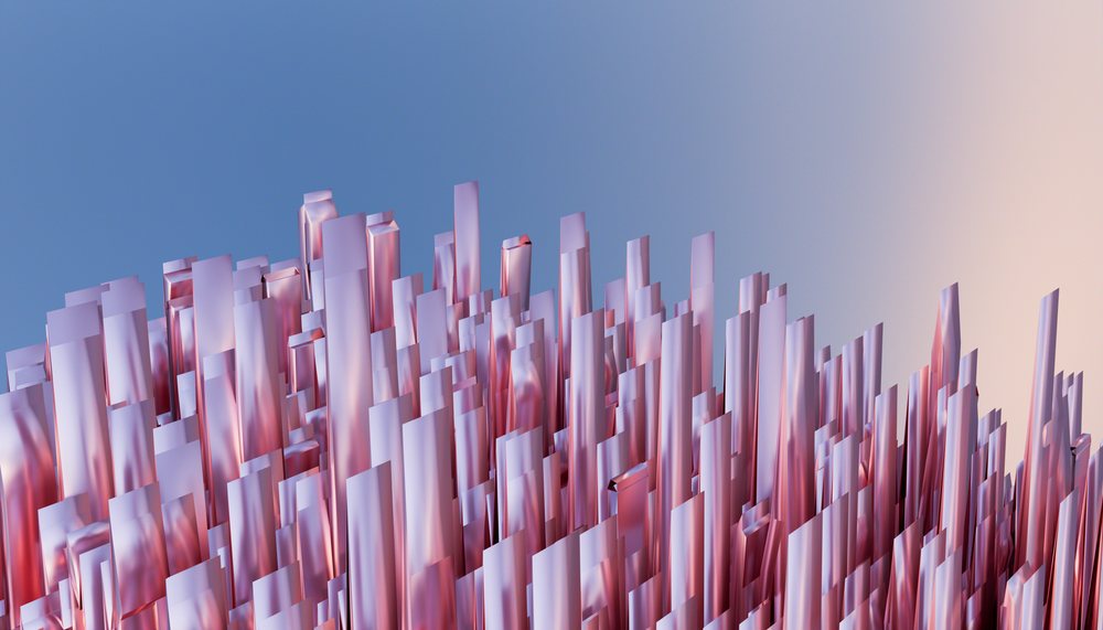 Abstract digital sculpture with vertical pastel columns and soft