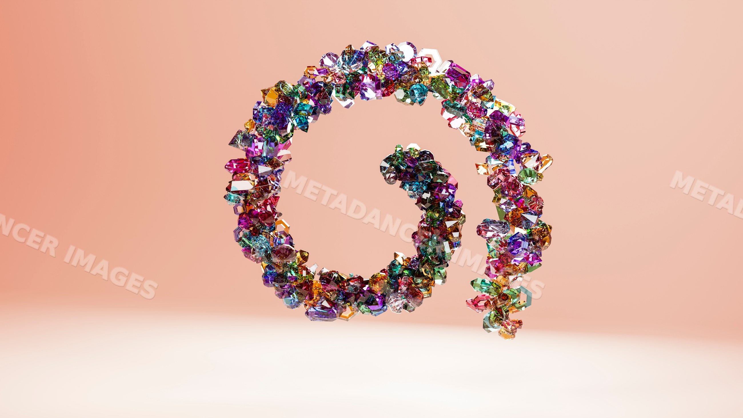 Colorful crystal spiral at symbol in digital 3d illustration