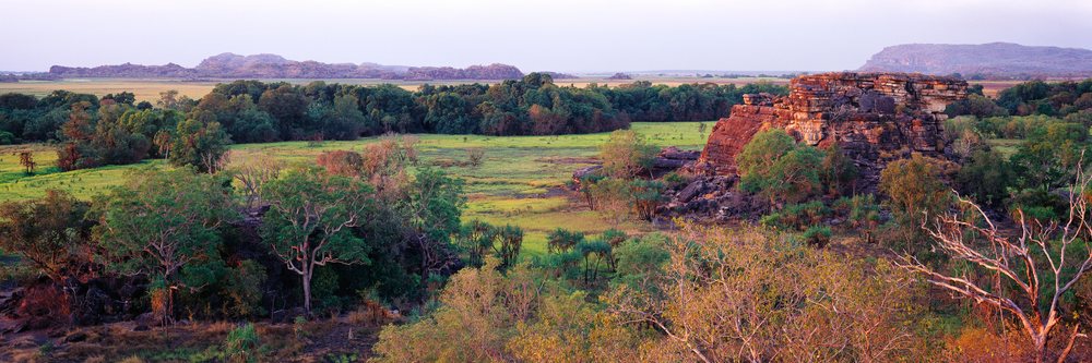 Scenic rock formations and grassland
