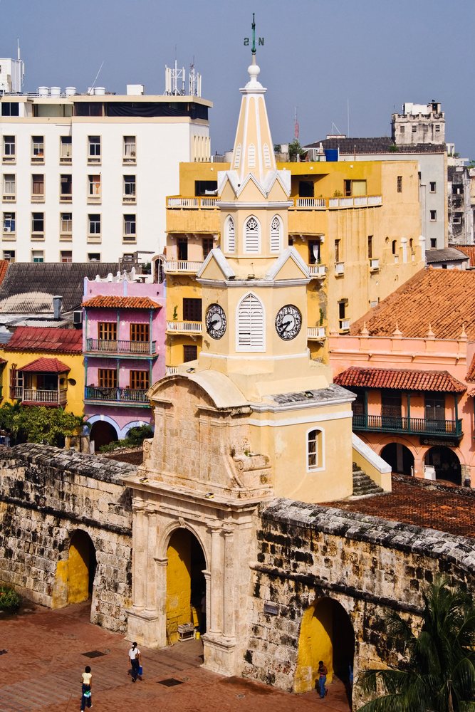 Puerta del reloj clock tower and historic gate, colombia