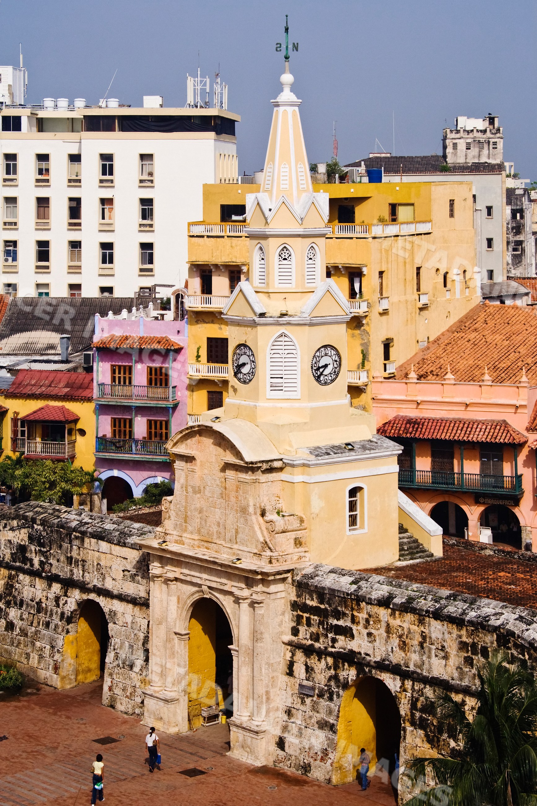 Puerta del reloj clock tower and historic gate, colombia